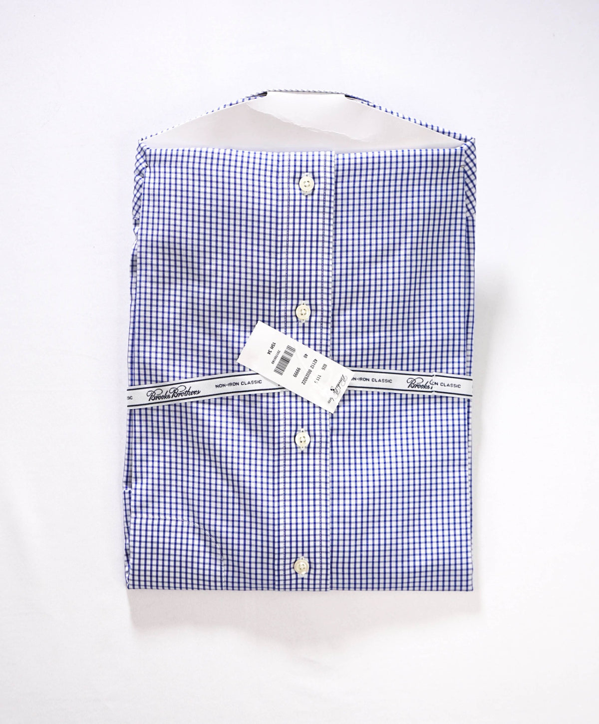 $128 BROOKS BROTHERS - Blue Gingham NON-IRON "Classic" Shirt - 15.5 - 34