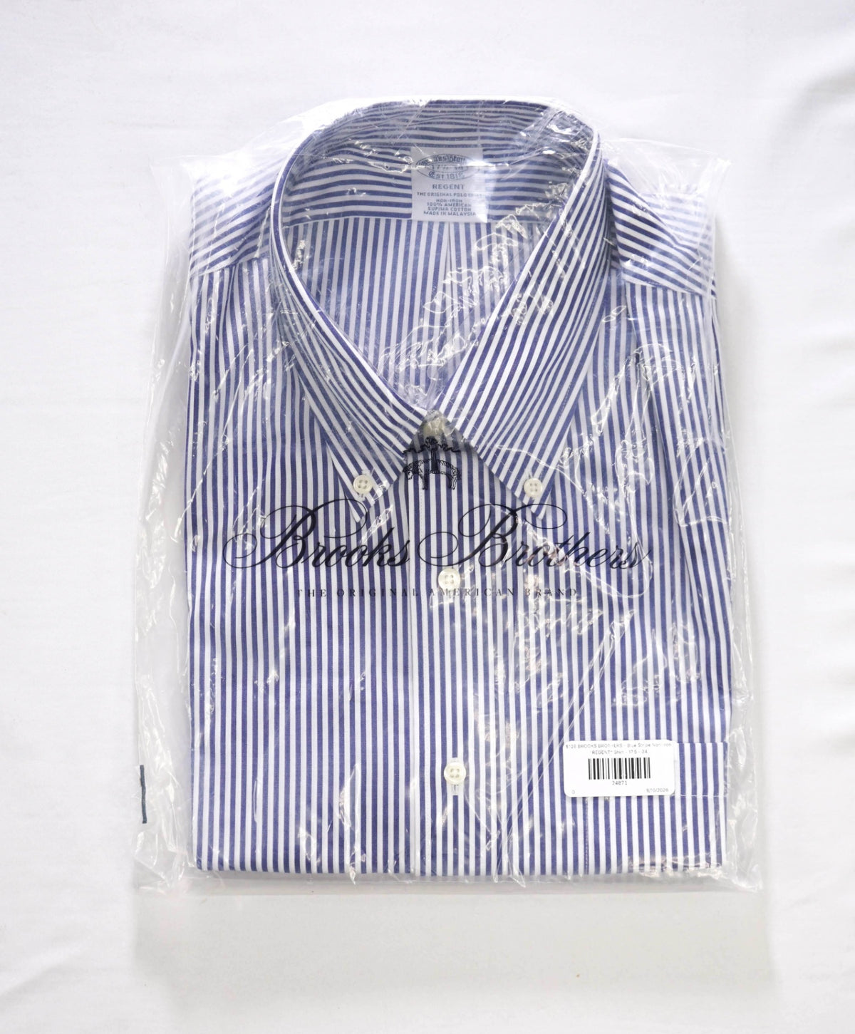 $128 BROOKS BROTHERS - Blue Stripe Non-Iron "REGENT" Shirt - 17.5 - 34
