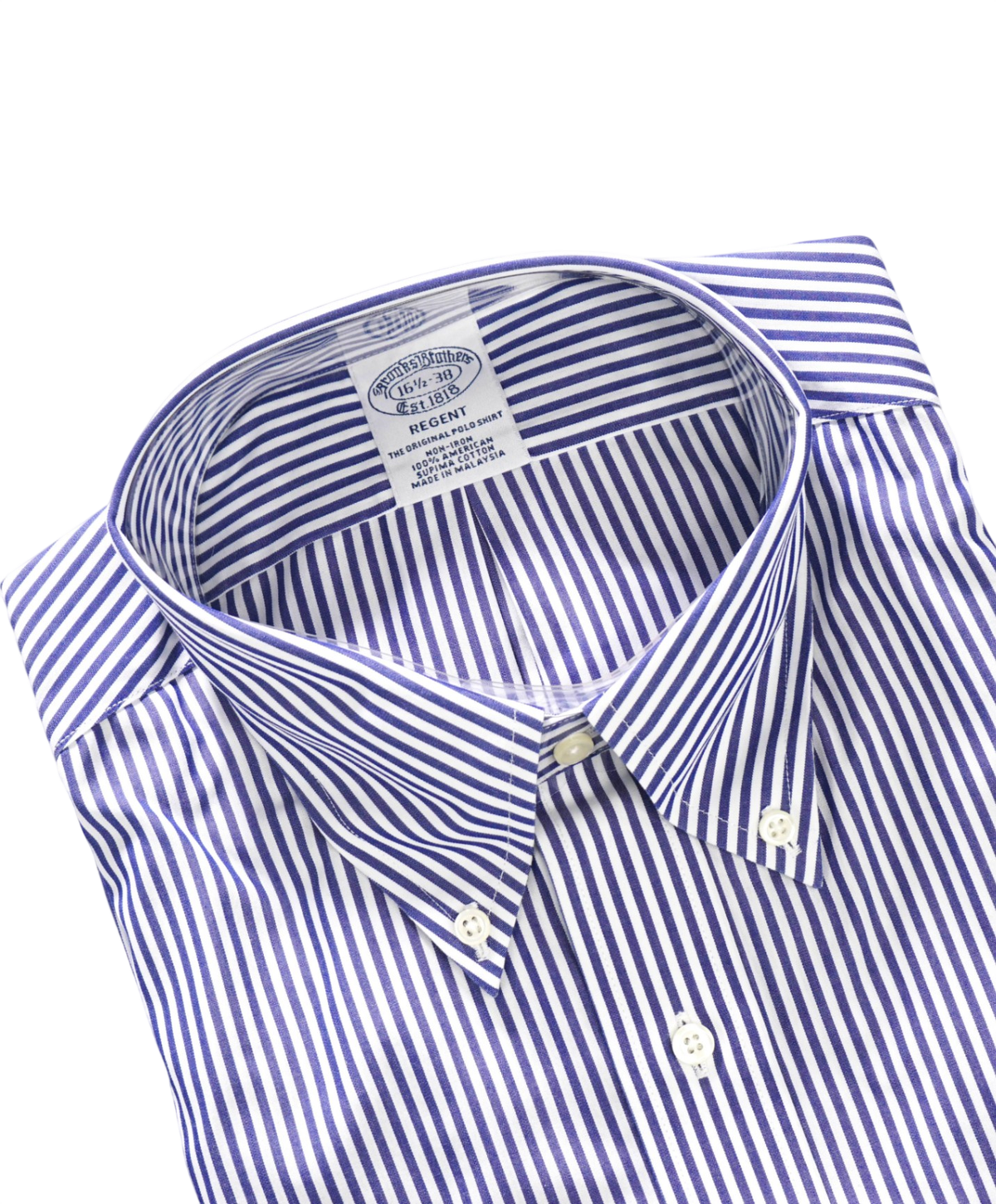 $128 BROOKS BROTHERS - Blue Stripe NON-IRON "REGENT" Shirt - 16.5 - 38
