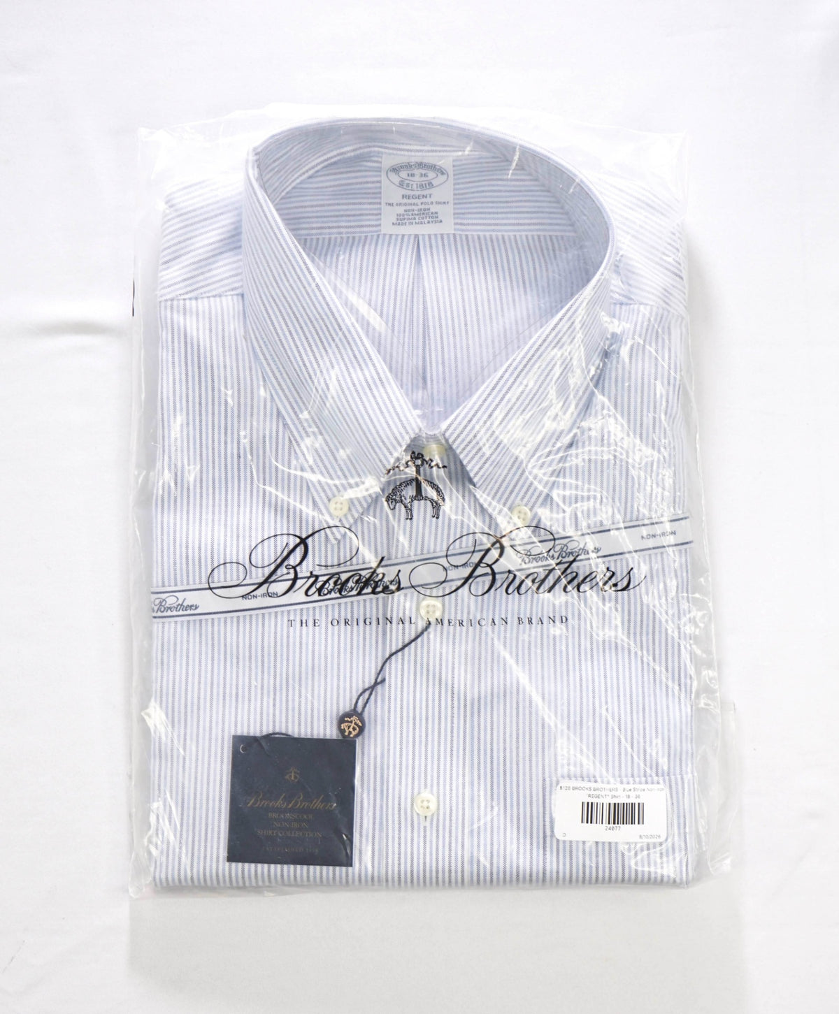 $128 BROOKS BROTHERS - Blue Stripe Non-Iron "REGENT" Shirt - 18 - 36