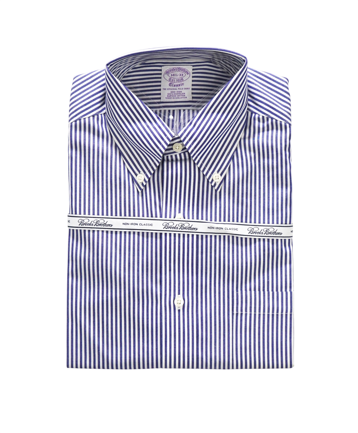 $128 BROOKS BROTHERS - Blue Stripe NON-IRON "Classic" Shirt - 14.5 - 33