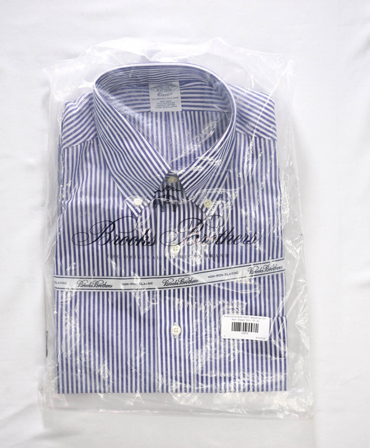 $128 BROOKS BROTHERS - Blue Stripe NON-IRON "Classic" Shirt - 15 - 32