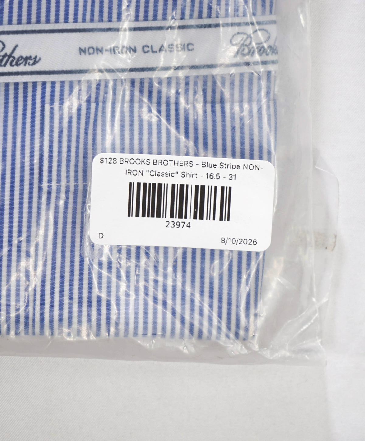 $128 BROOKS BROTHERS - Blue Stripe NON-IRON "Classic" Shirt - 16.5 - 31