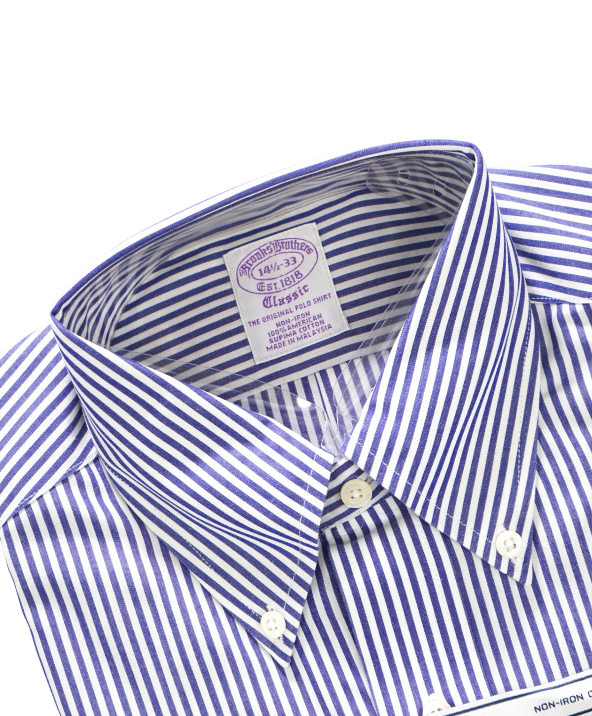 $128 BROOKS BROTHERS - Blue Stripe NON-IRON "Classic" Shirt - 14.5 - 33