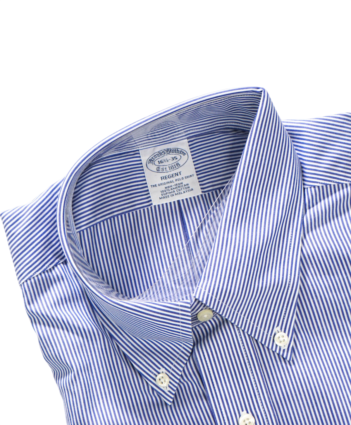 $128 BROOKS BROTHERS - Blue Stripe NON-IRON "REGENT" Shirt - 16.5 - 35