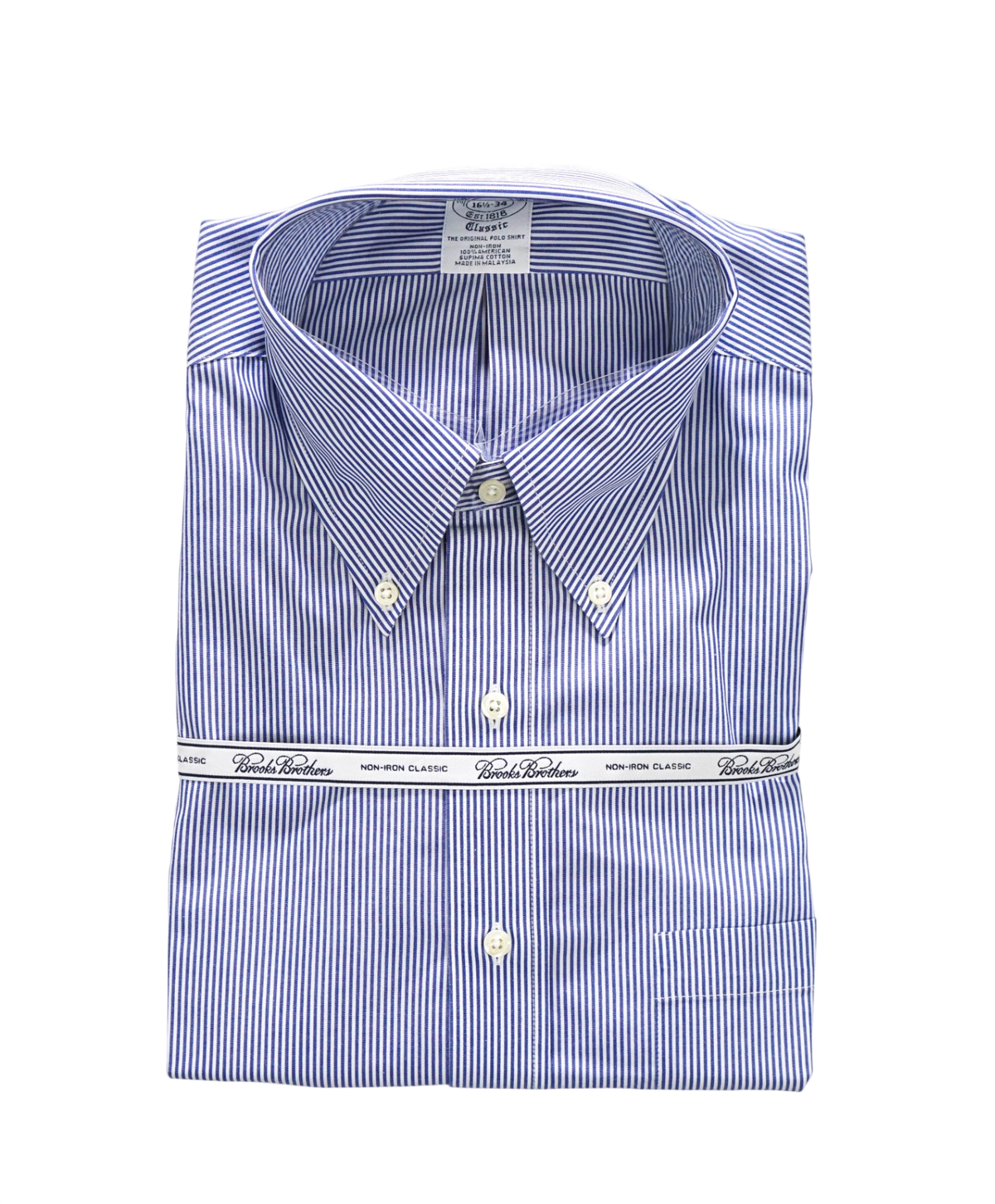 $128 BROOKS BROTHERS - Blue Stripe NON-IRON "Classic" Shirt - 16.5 - 34