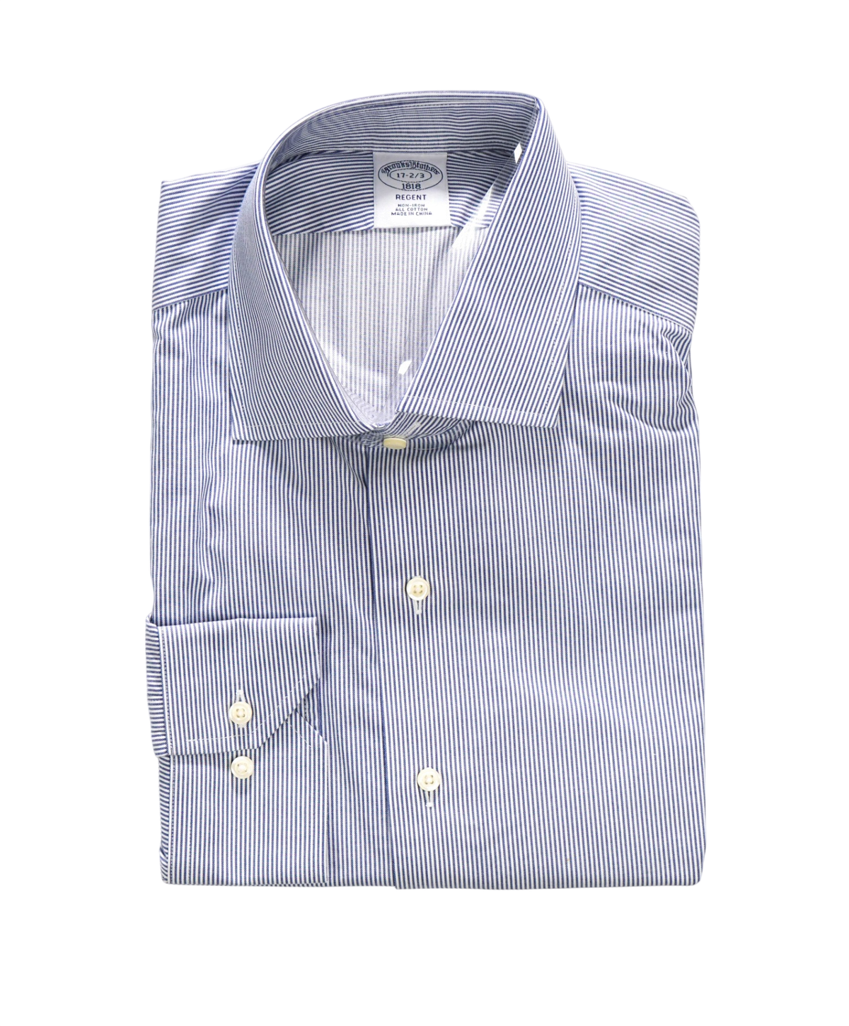 $128 BROOKS BROTHERS - Blue Stripe Non-Iron "REGENT" Shirt - 17 - 32/33