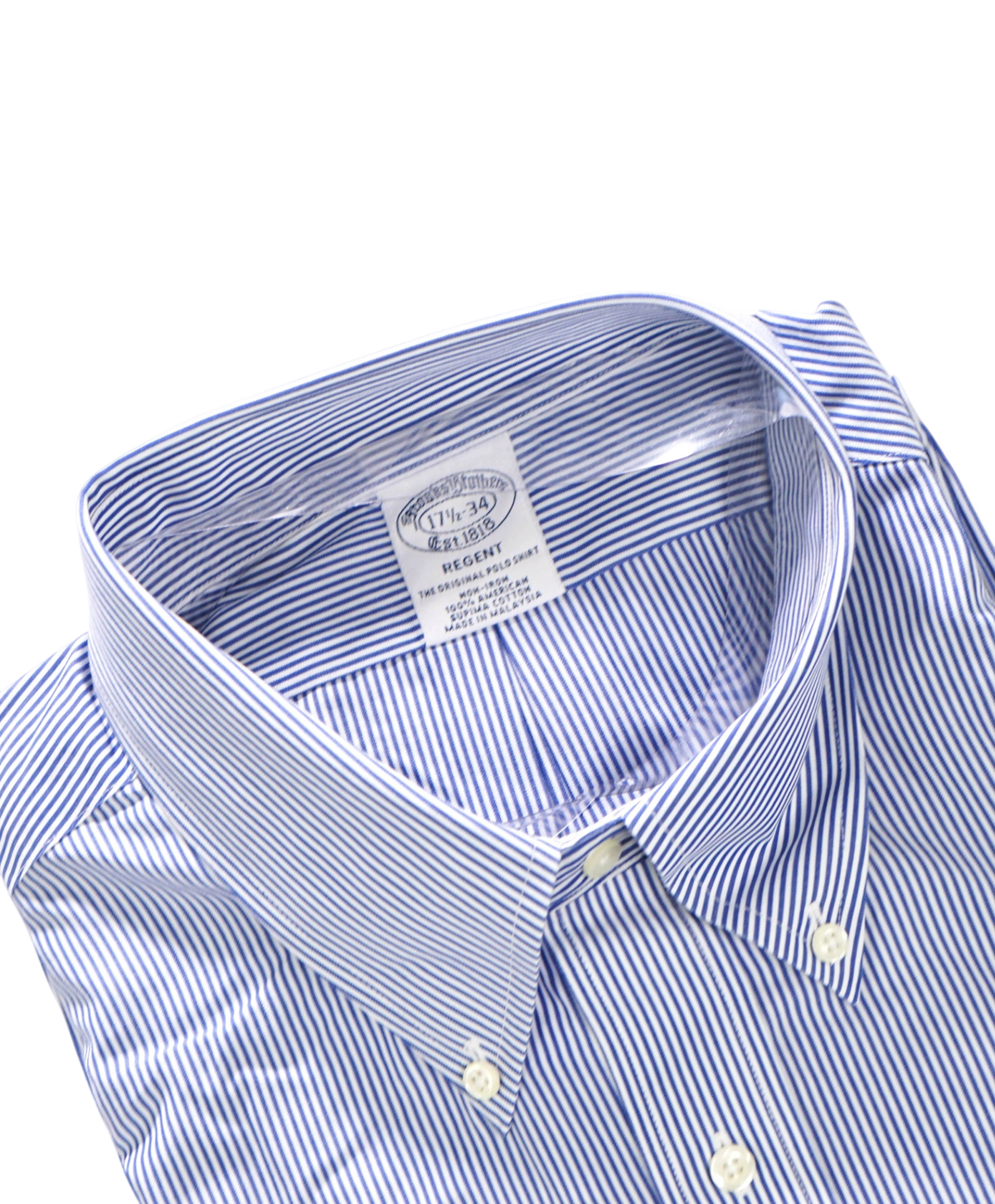 $128 BROOKS BROTHERS - Blue Stripe Non-Iron "REGENT" Shirt - 17.5 - 34