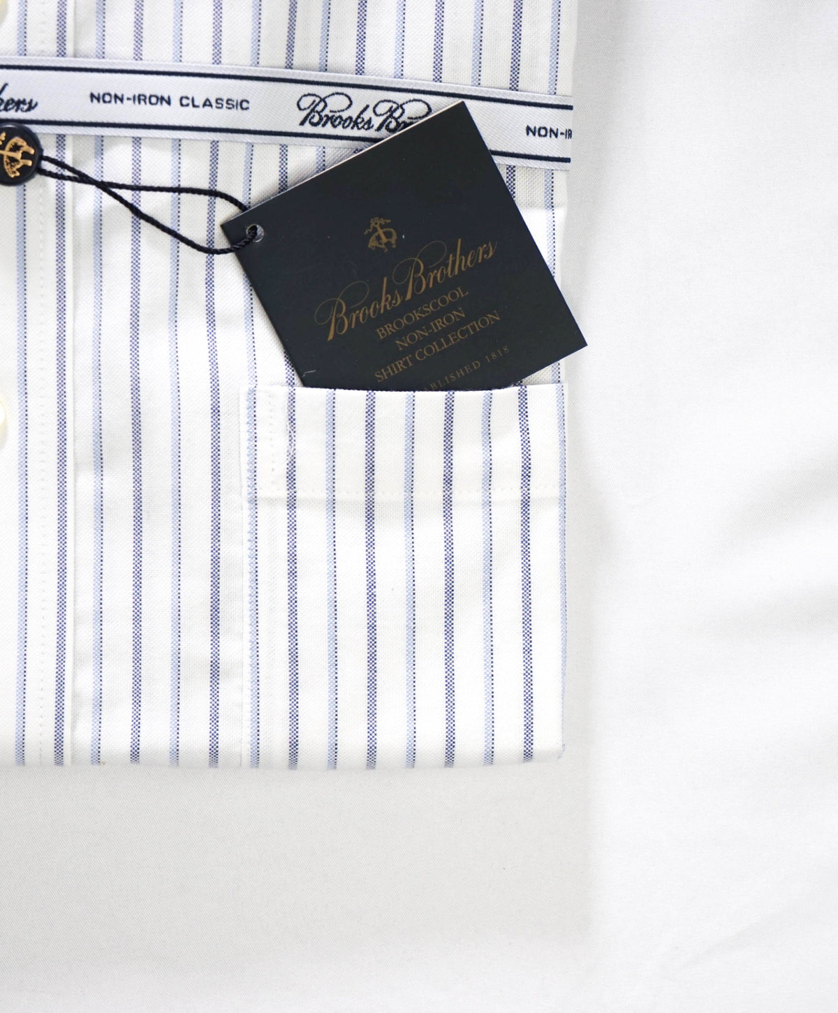 $128 BROOKS BROTHERS - Blue Stripe NON-IRON "Classic" Shirt - 15 - 34
