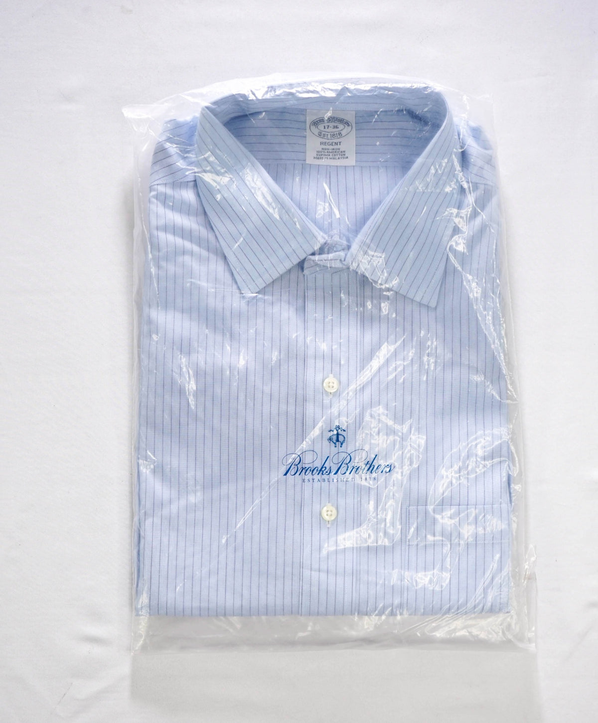 $128 BROOKS BROTHERS - Blue Stripe Non-Iron "REGENT" Shirt - 17 - 36