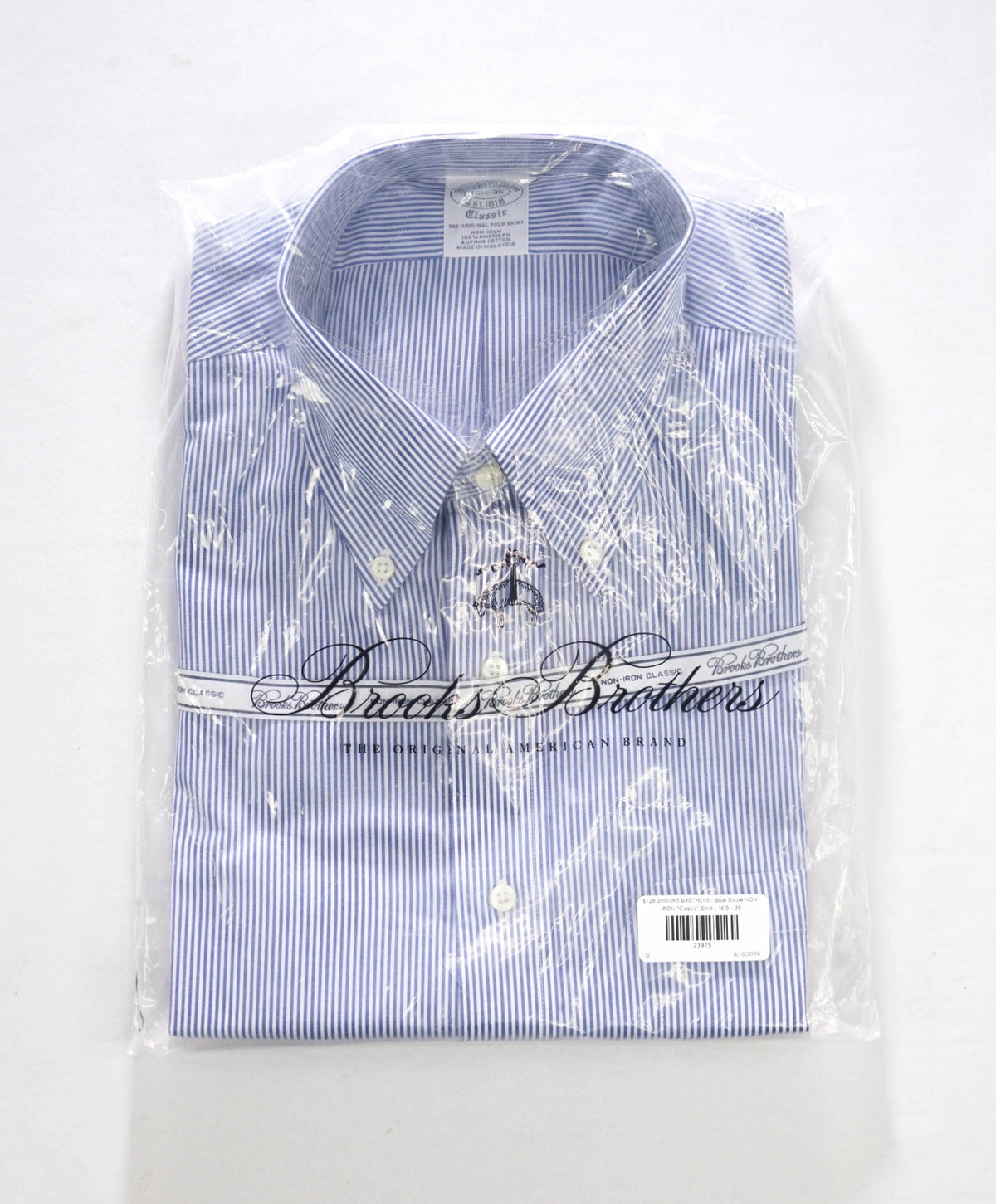 $128 BROOKS BROTHERS - Blue Stripe NON-IRON "Classic" Shirt - 16.5 - 35