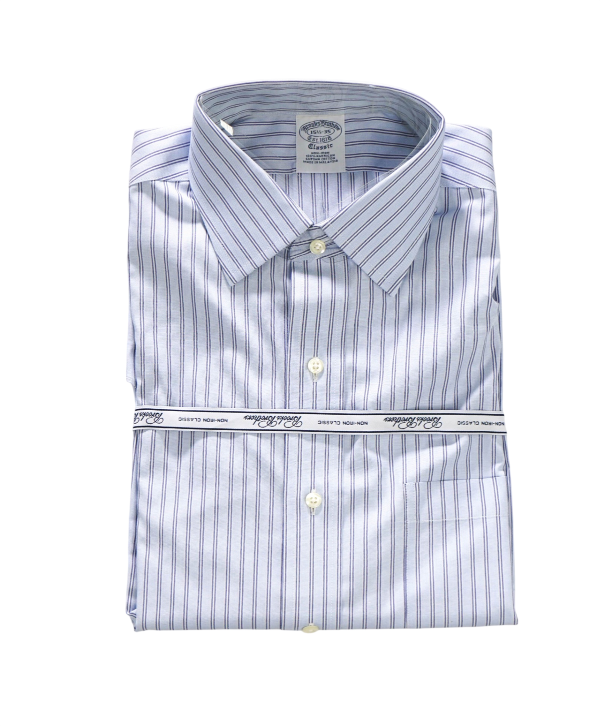 $128 BROOKS BROTHERS - Blue Stripe NON-IRON "Classic" Shirt - 15.5 - 35
