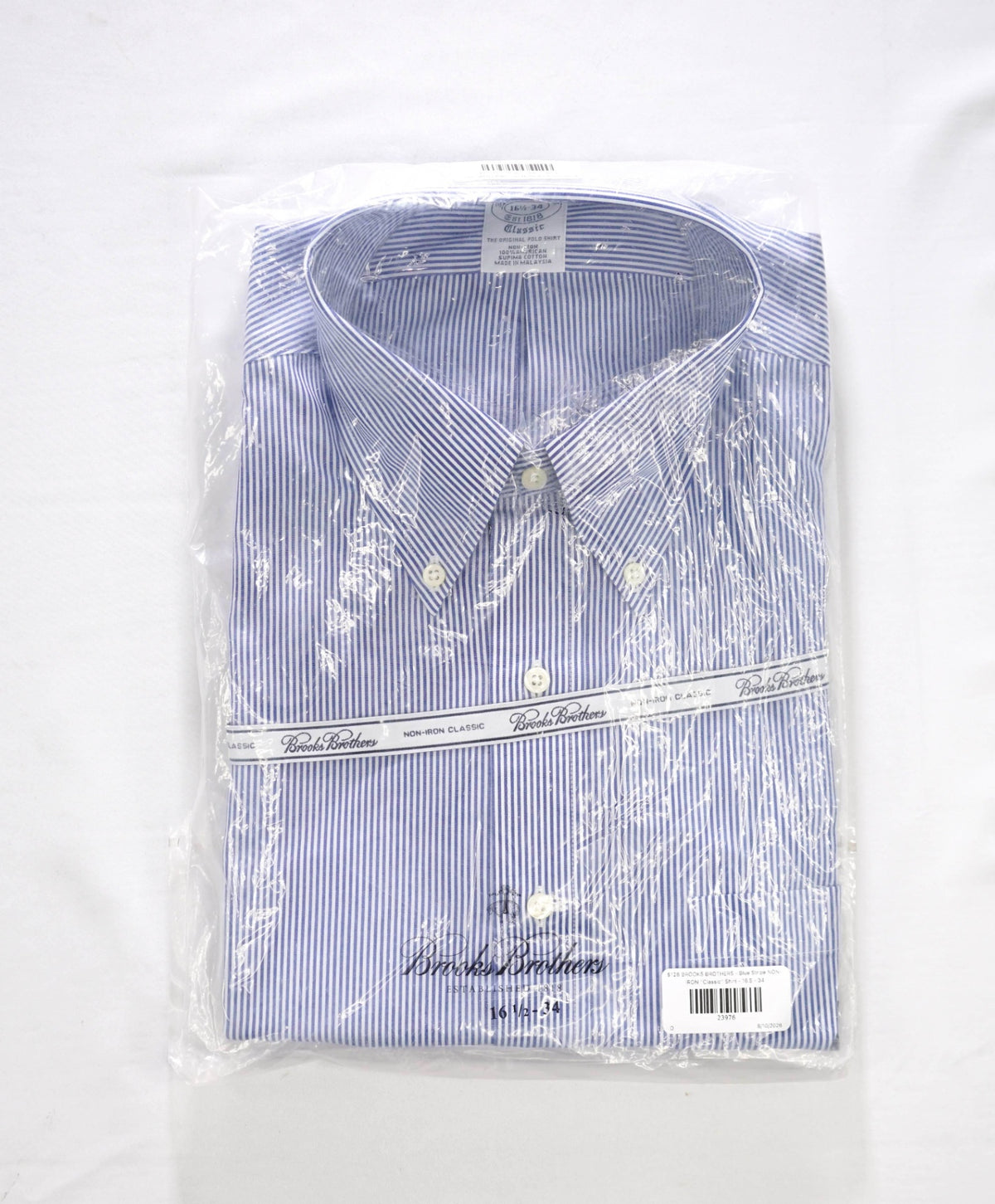 $128 BROOKS BROTHERS - Blue Stripe NON-IRON "Classic" Shirt - 16.5 - 34
