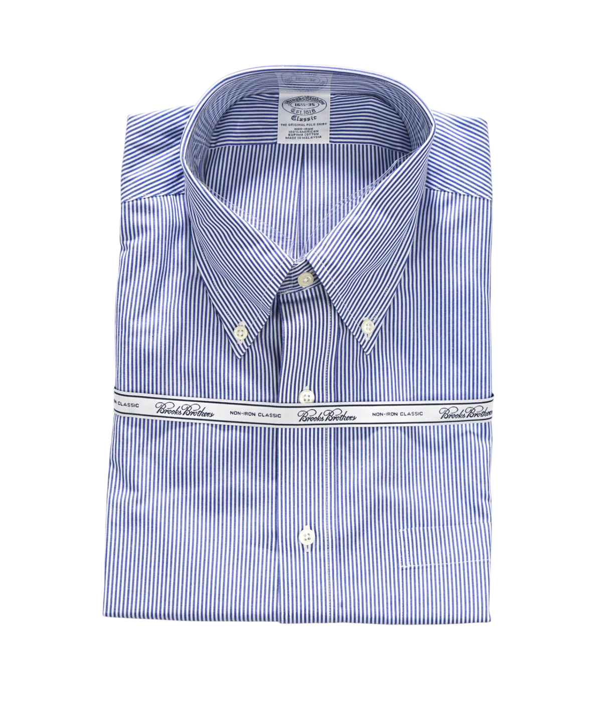 $128 BROOKS BROTHERS - Blue Stripe NON-IRON "Classic" Shirt - 16.5 - 35