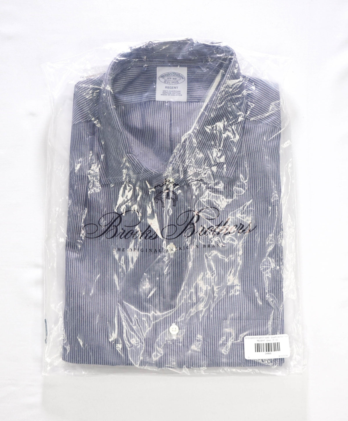 $128 BROOKS BROTHERS - Blue Stripe Non-Iron "REGENT" Shirt - 17 - 33