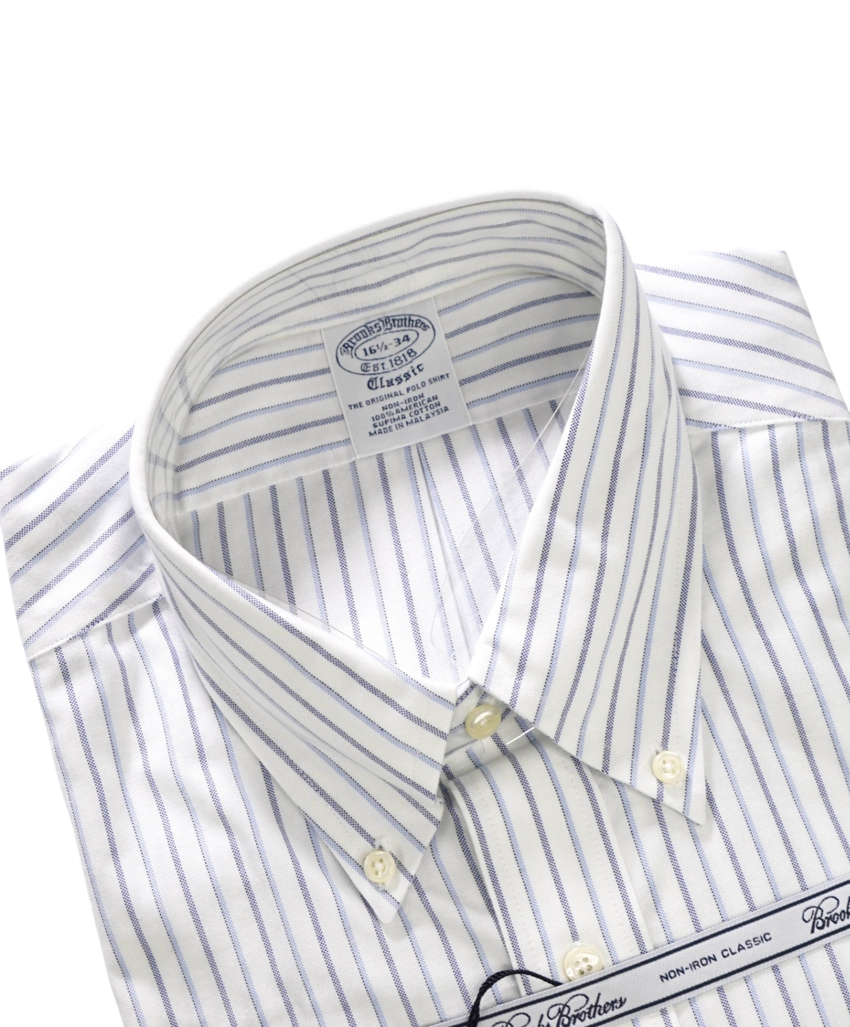 $128 BROOKS BROTHERS - Blue Stripe NON-IRON "Classic" Shirt - 16.5 - 34
