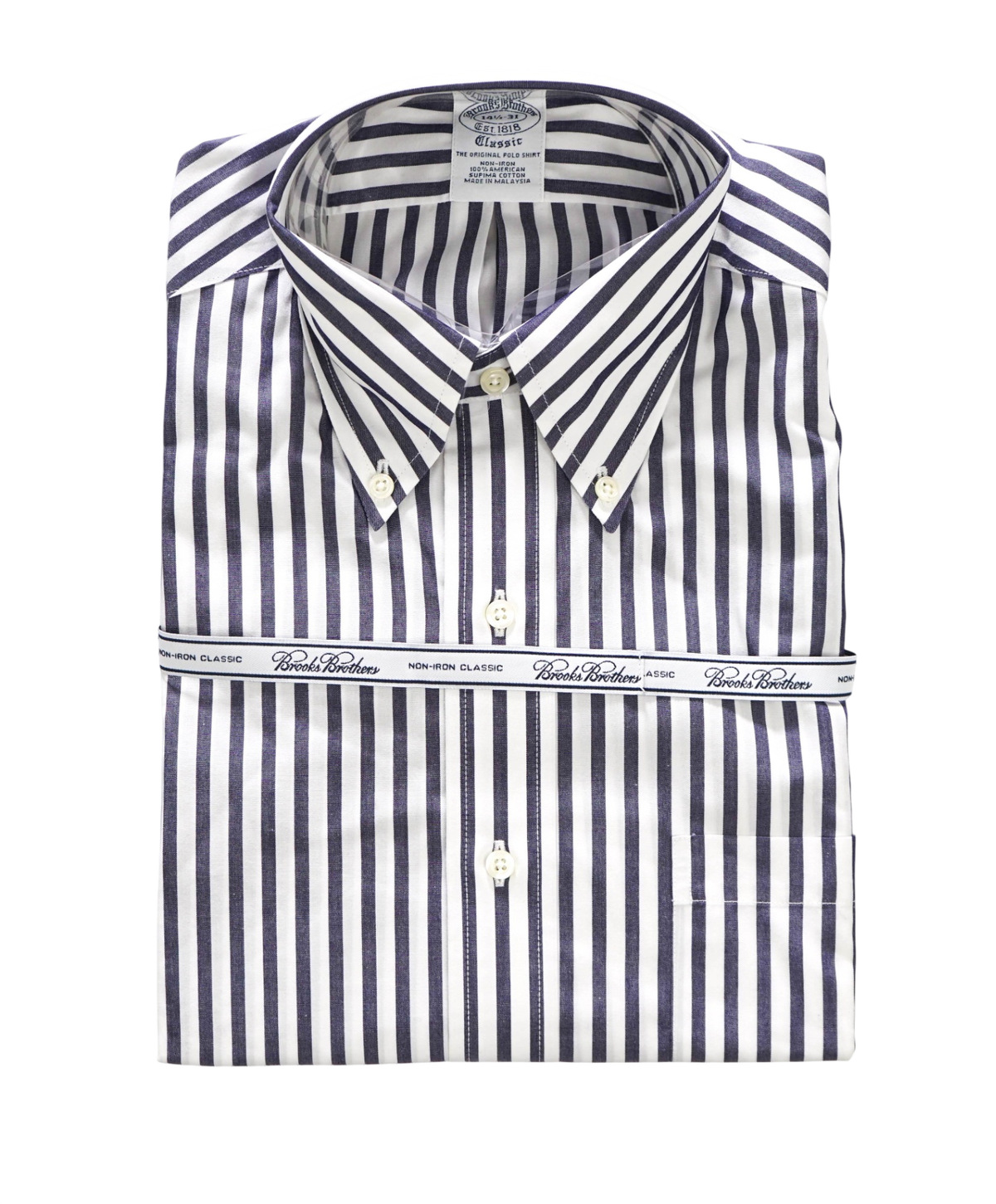 $128 BROOKS BROTHERS - Blue Stripe NON-IRON "Classic" Shirt - 14.5 - 31