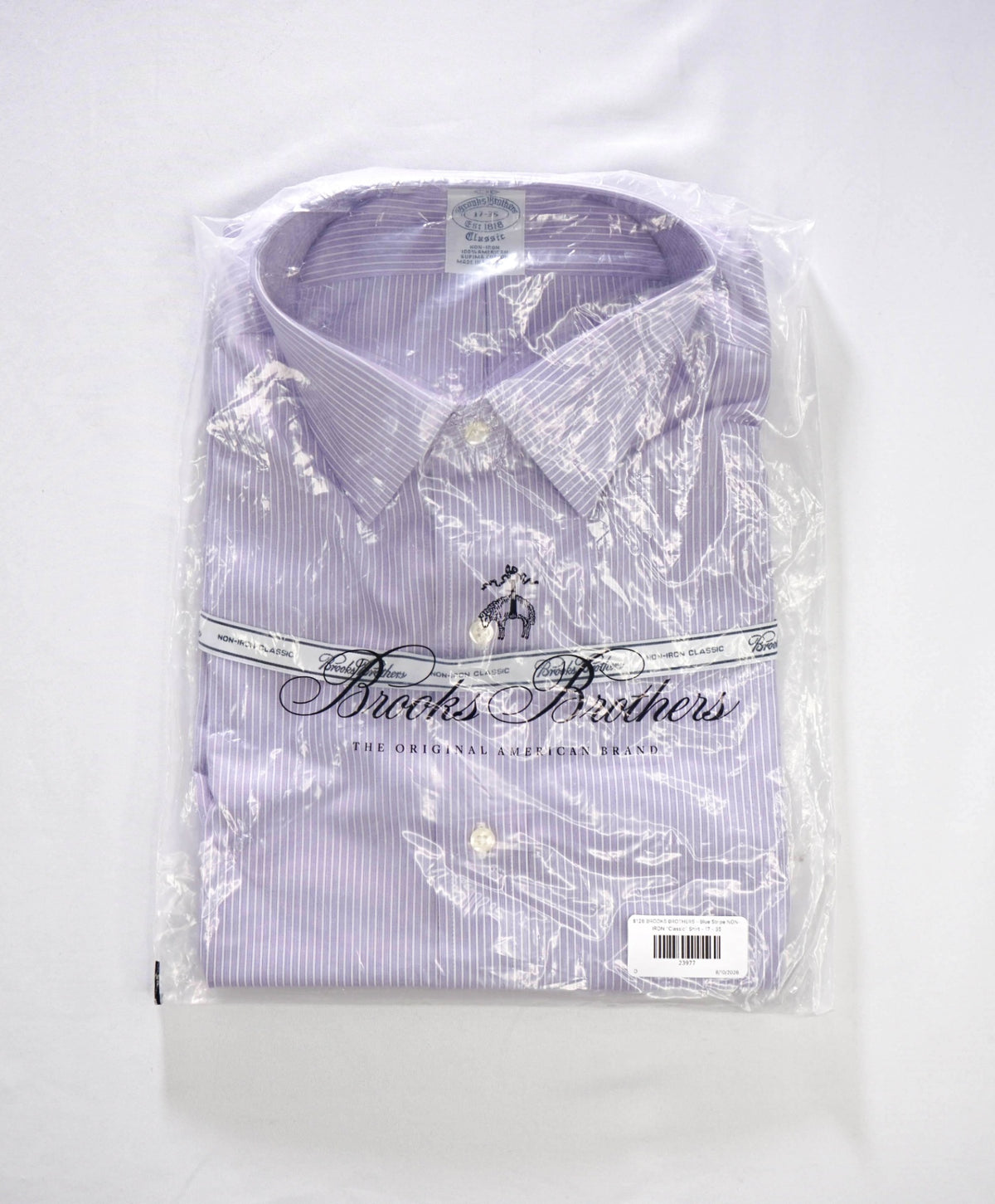 $128 BROOKS BROTHERS - Purple Stripe NON-IRON "Classic" Shirt - 17 - 35
