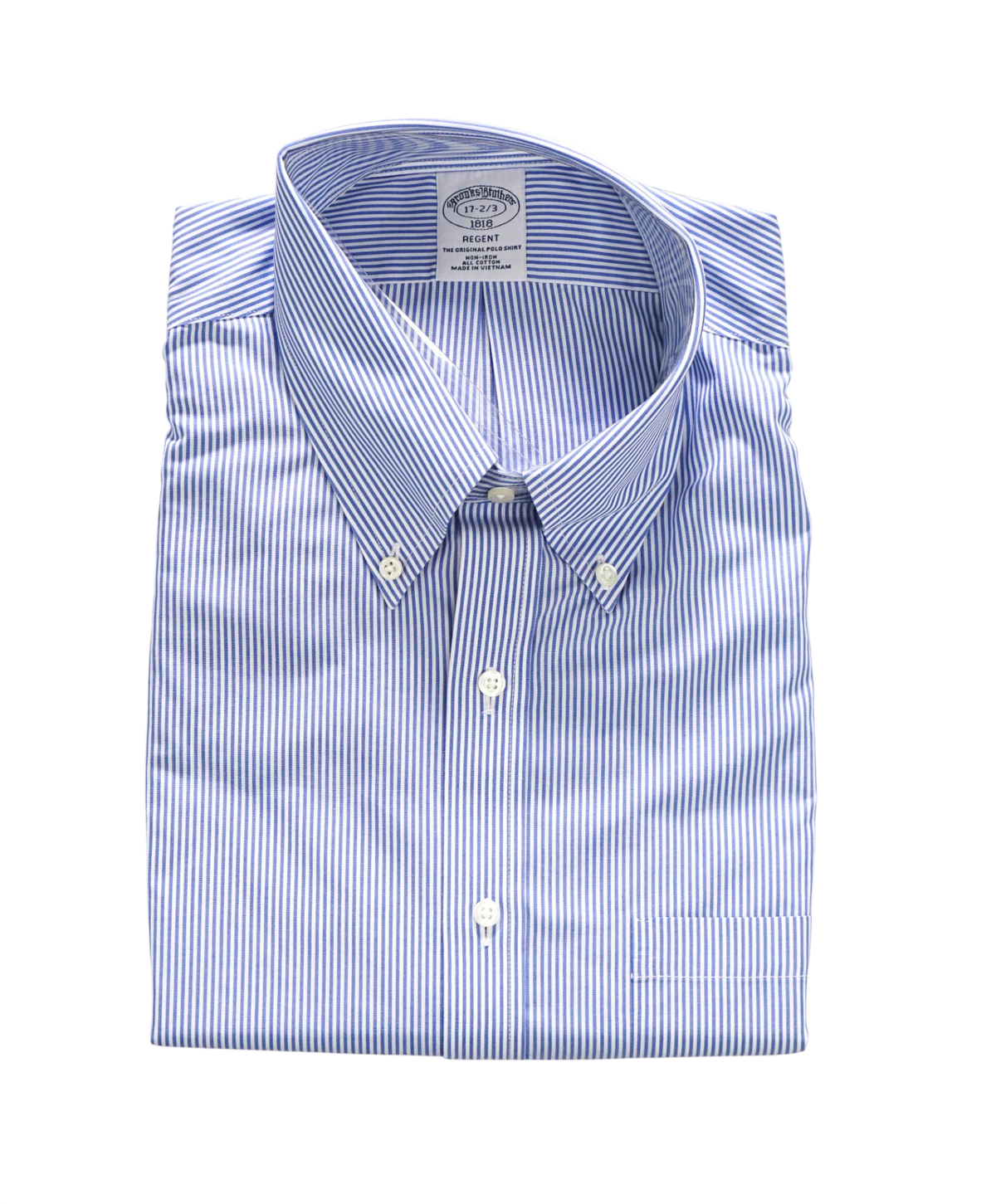 $128 BROOKS BROTHERS - Blue Stripe Non-Iron "REGENT" Shirt - 17 - 32/33