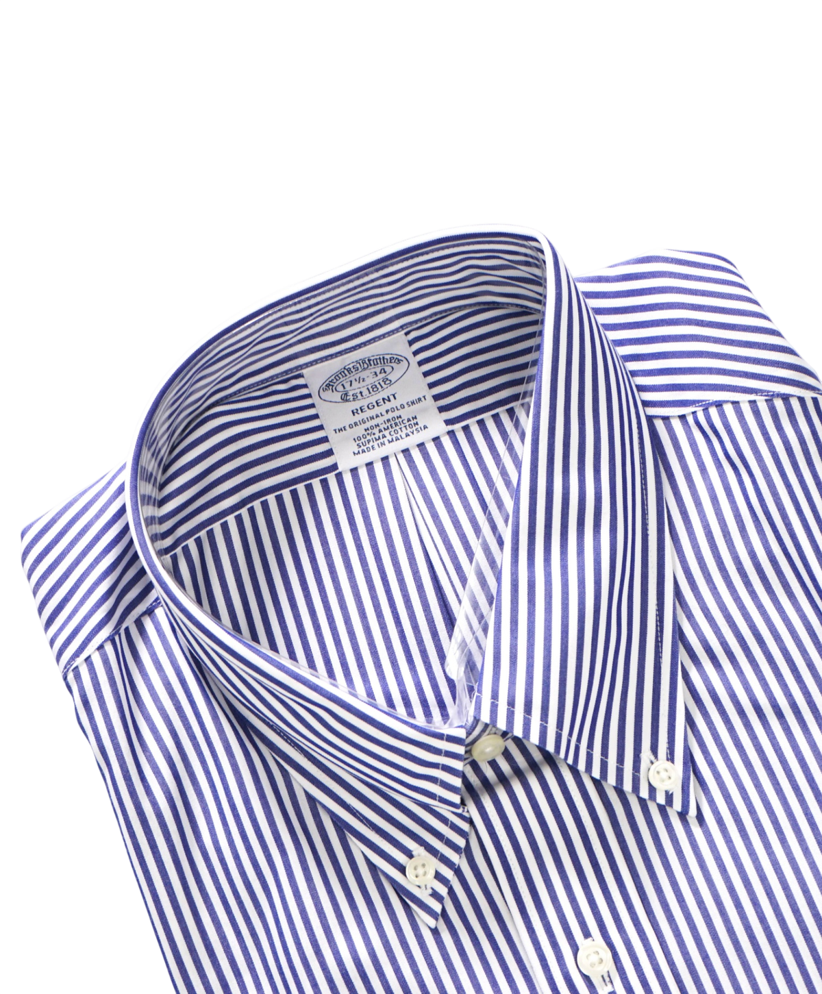 $128 BROOKS BROTHERS - Blue Stripe Non-Iron "REGENT" Shirt - 17.5 - 34