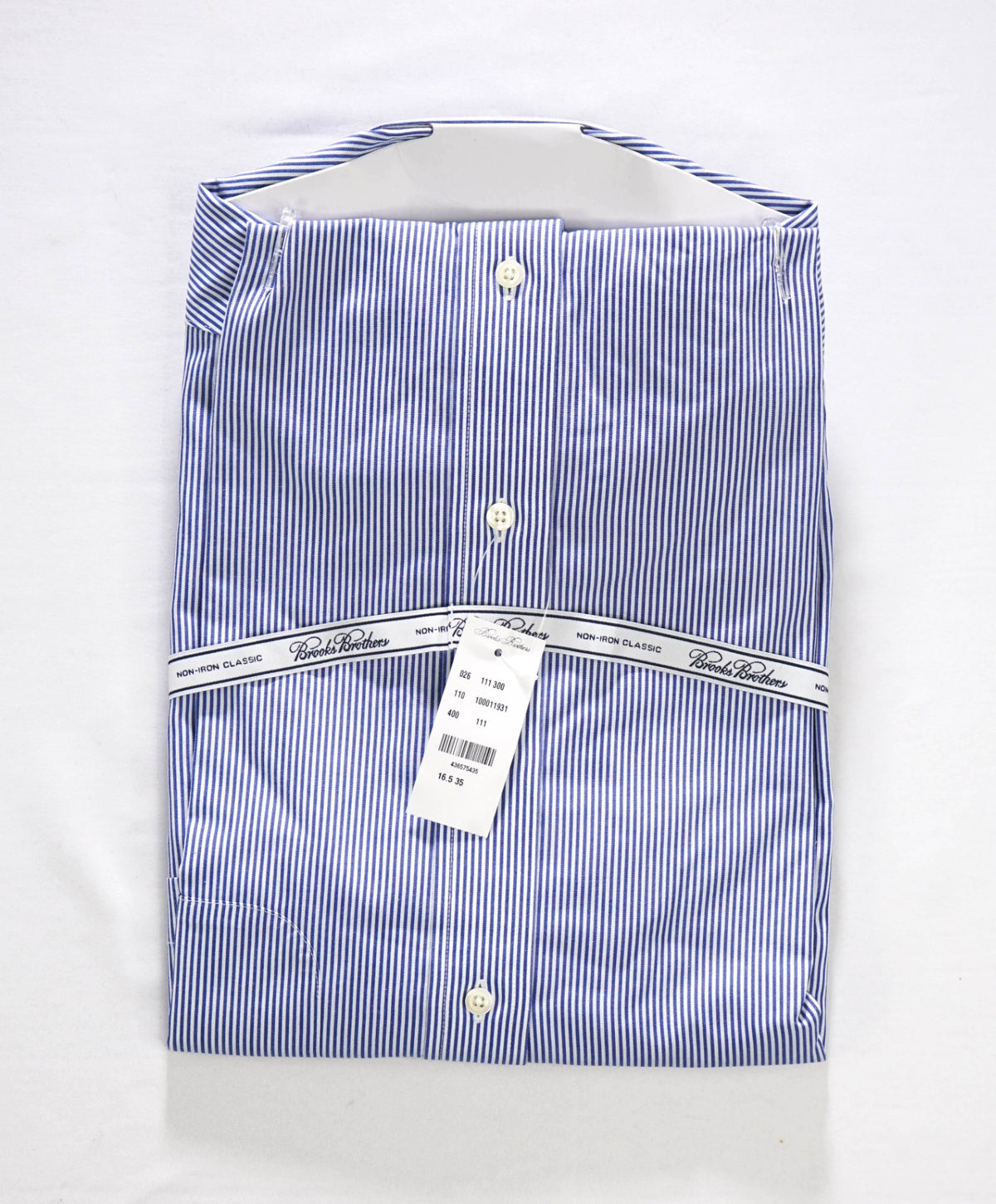 $128 BROOKS BROTHERS - Blue Stripe NON-IRON "Classic" Shirt - 16.5 - 35