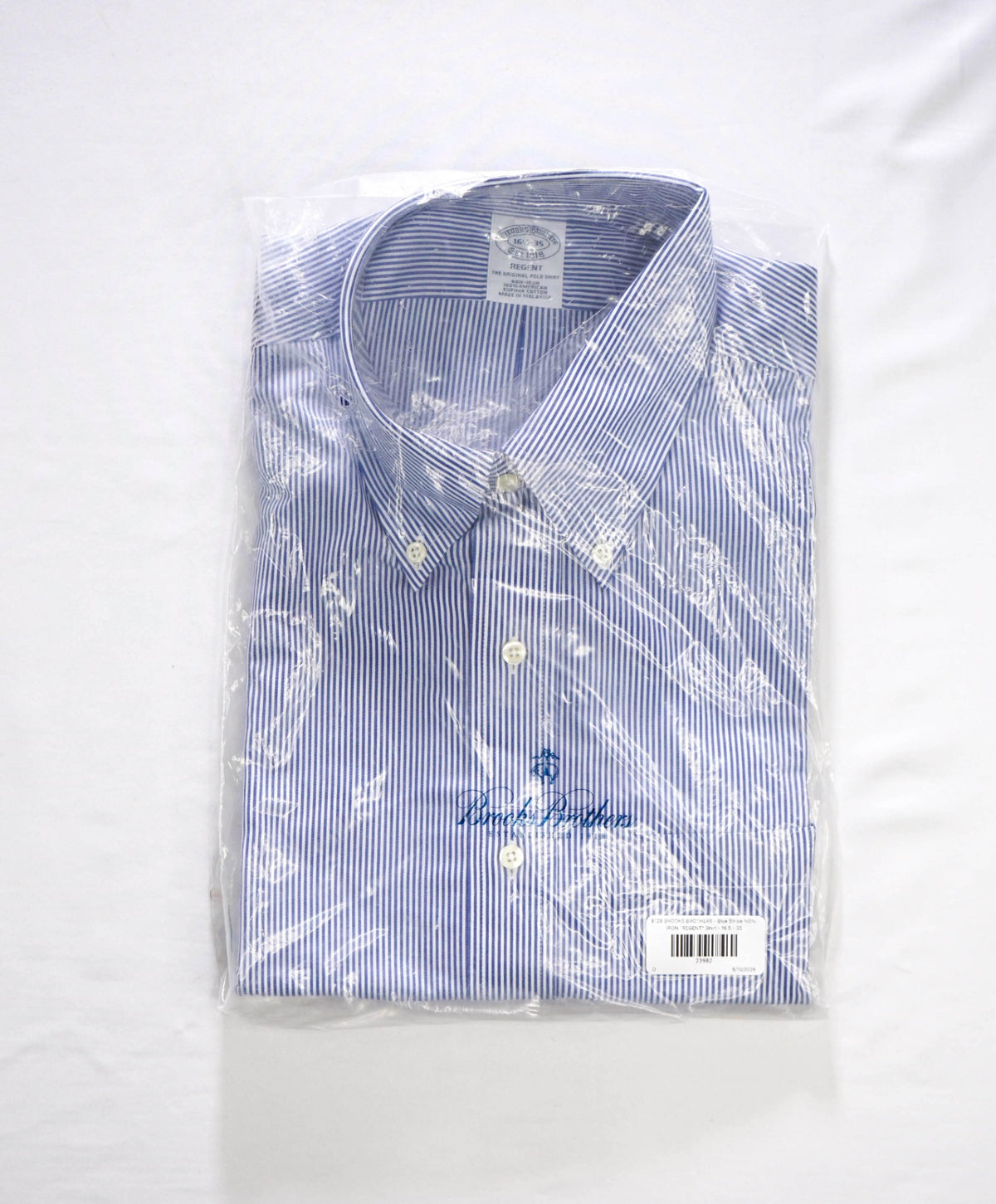 $128 BROOKS BROTHERS - Blue Stripe NON-IRON "REGENT" Shirt - 16.5 - 35