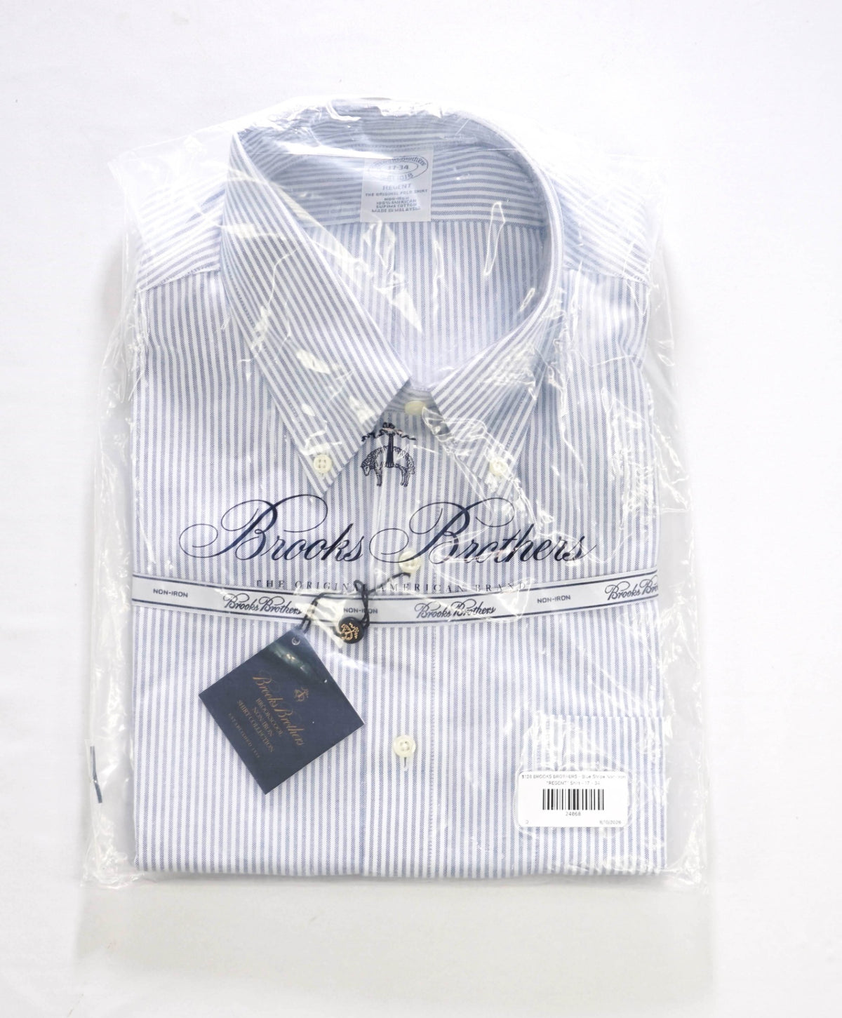 $128 BROOKS BROTHERS - Blue Stripe Non-Iron "REGENT" Shirt - 17 - 34