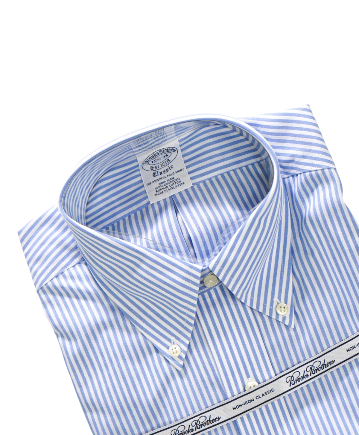 $128 BROOKS BROTHERS - Blue Stripe NON-IRON "Classic" Shirt - 15.5 - 35
