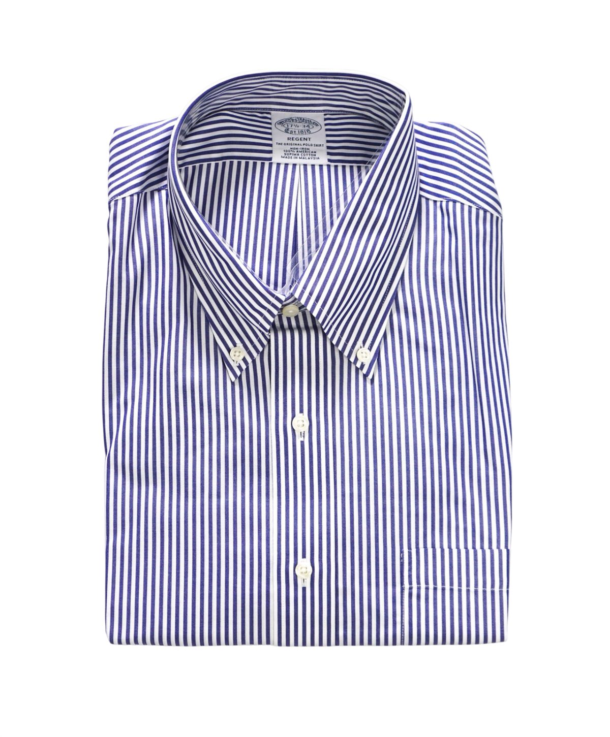 $128 BROOKS BROTHERS - Blue Stripe Non-Iron "REGENT" Shirt - 17.5 - 35