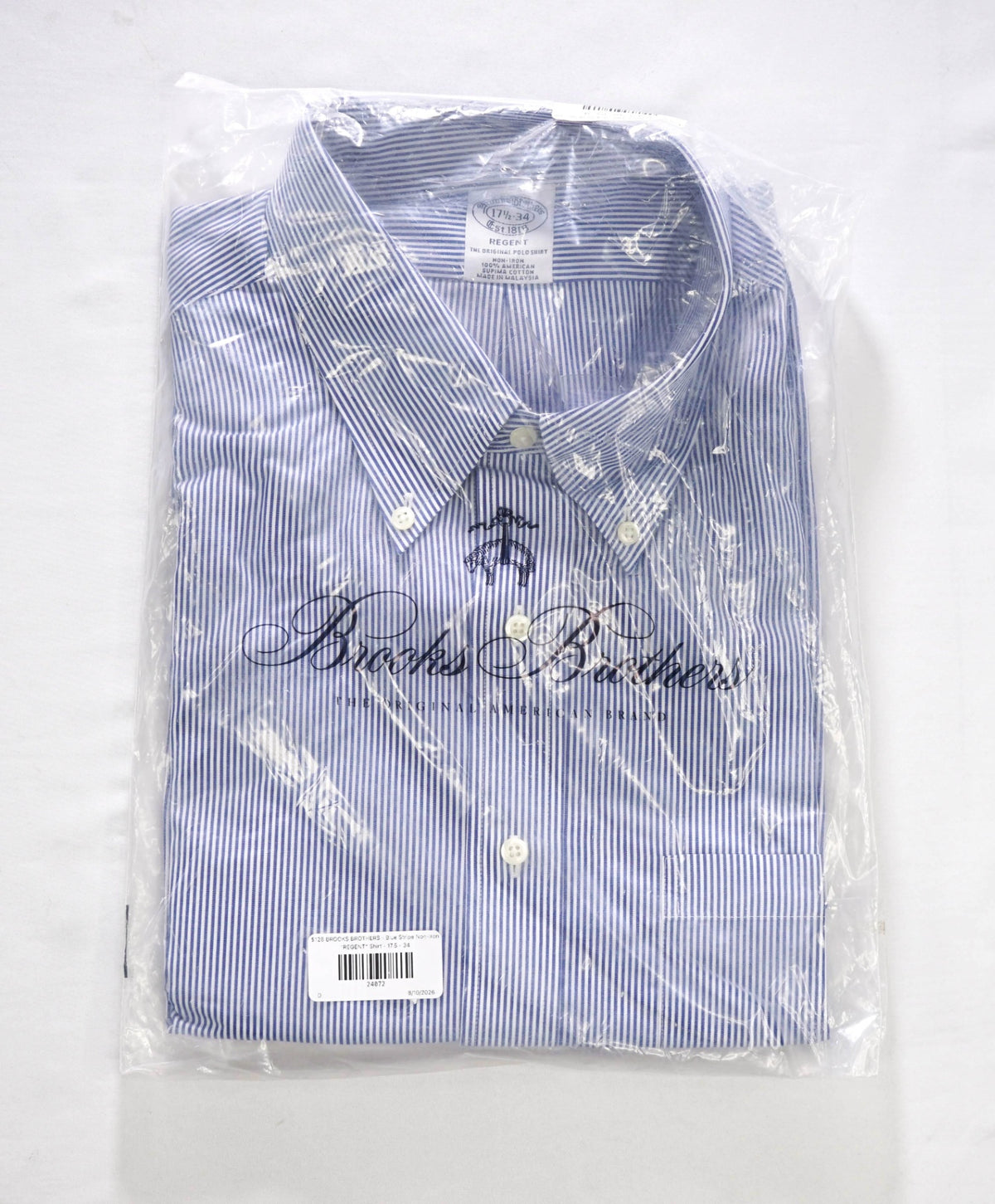 $128 BROOKS BROTHERS - Blue Stripe Non-Iron "REGENT" Shirt - 17.5 - 34
