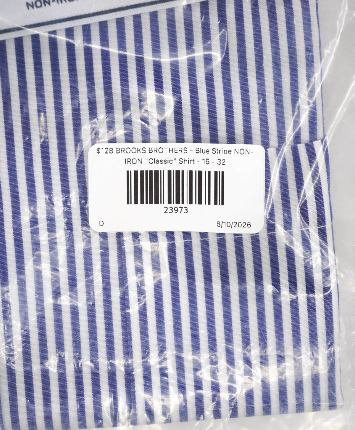 $128 BROOKS BROTHERS - Blue Stripe NON-IRON "Classic" Shirt - 15 - 32