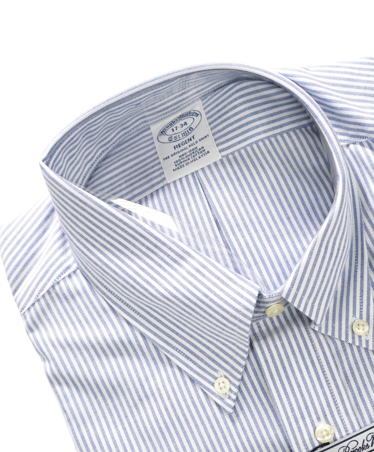 $128 BROOKS BROTHERS - Blue Stripe Non-Iron "REGENT" Shirt - 17 - 34