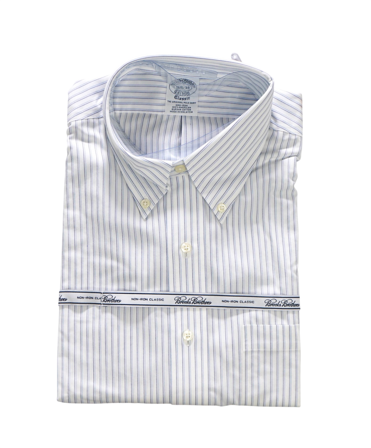 $128 BROOKS BROTHERS - Blue Stripe NON-IRON "Classic" Shirt - 16.5 - 34