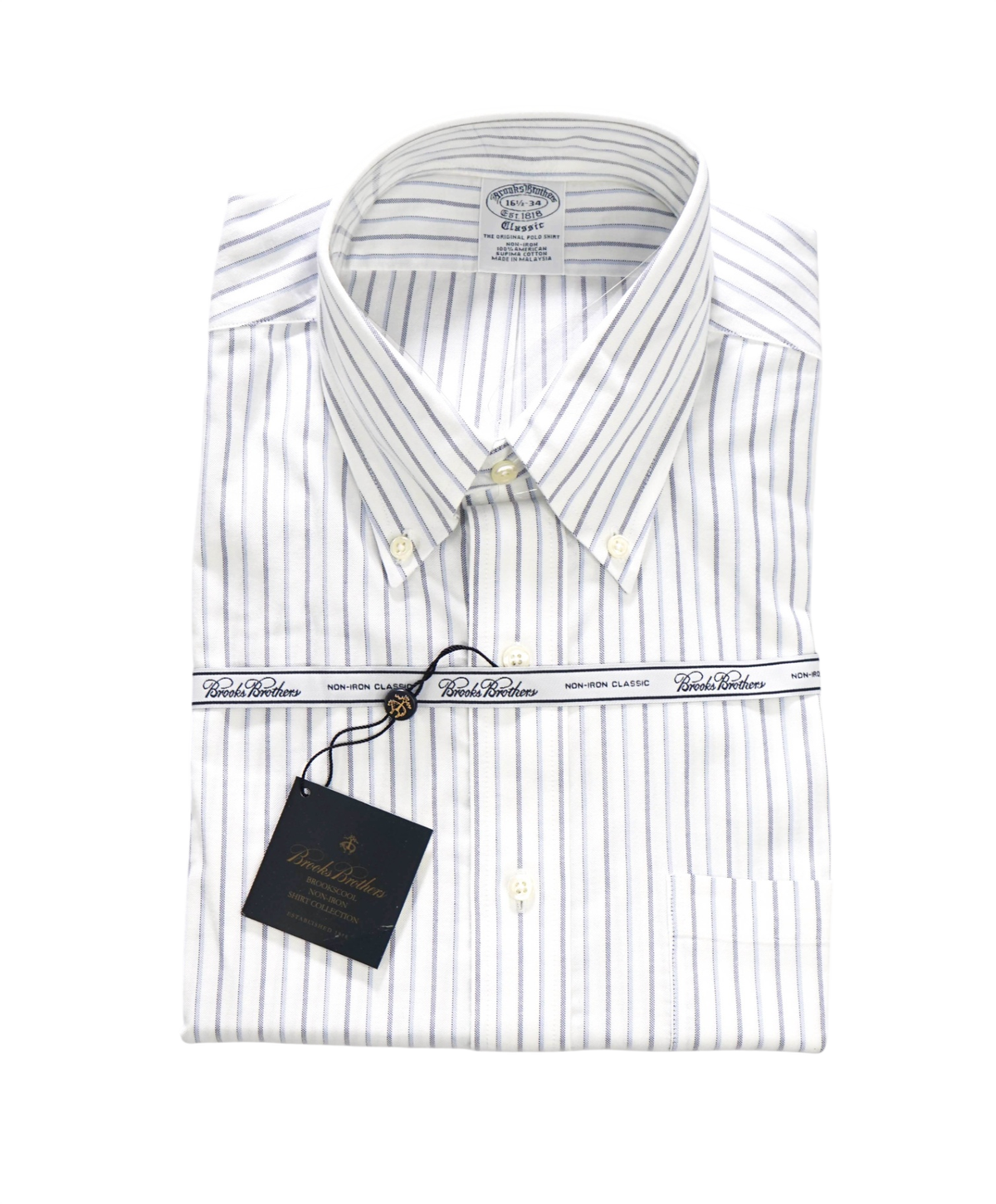 $128 BROOKS BROTHERS - Blue Stripe NON-IRON "Classic" Shirt - 16.5 - 34