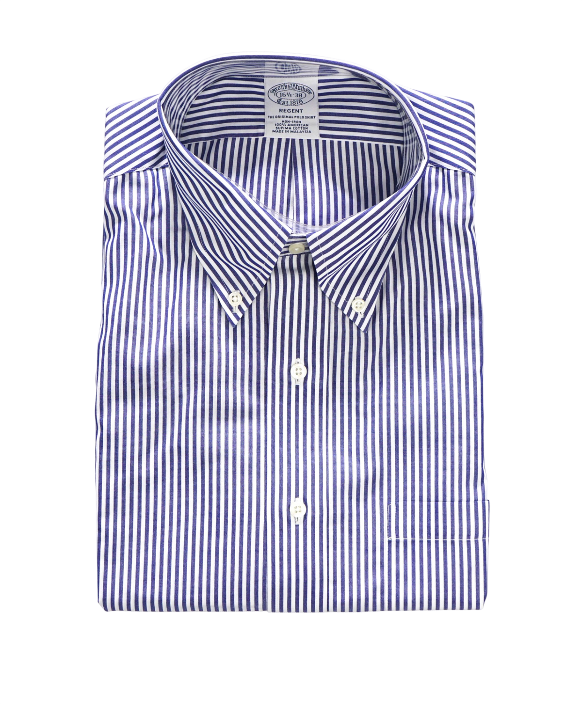 $128 BROOKS BROTHERS - Blue Stripe NON-IRON "REGENT" Shirt - 16.5 - 38