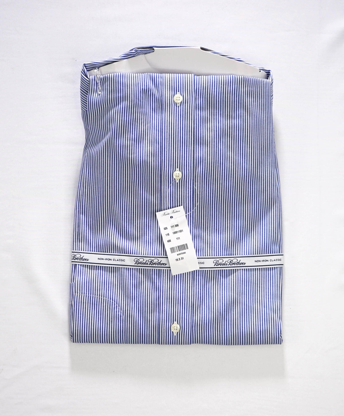$128 BROOKS BROTHERS - Blue Stripe NON-IRON "Classic" Shirt - 16.5 - 31