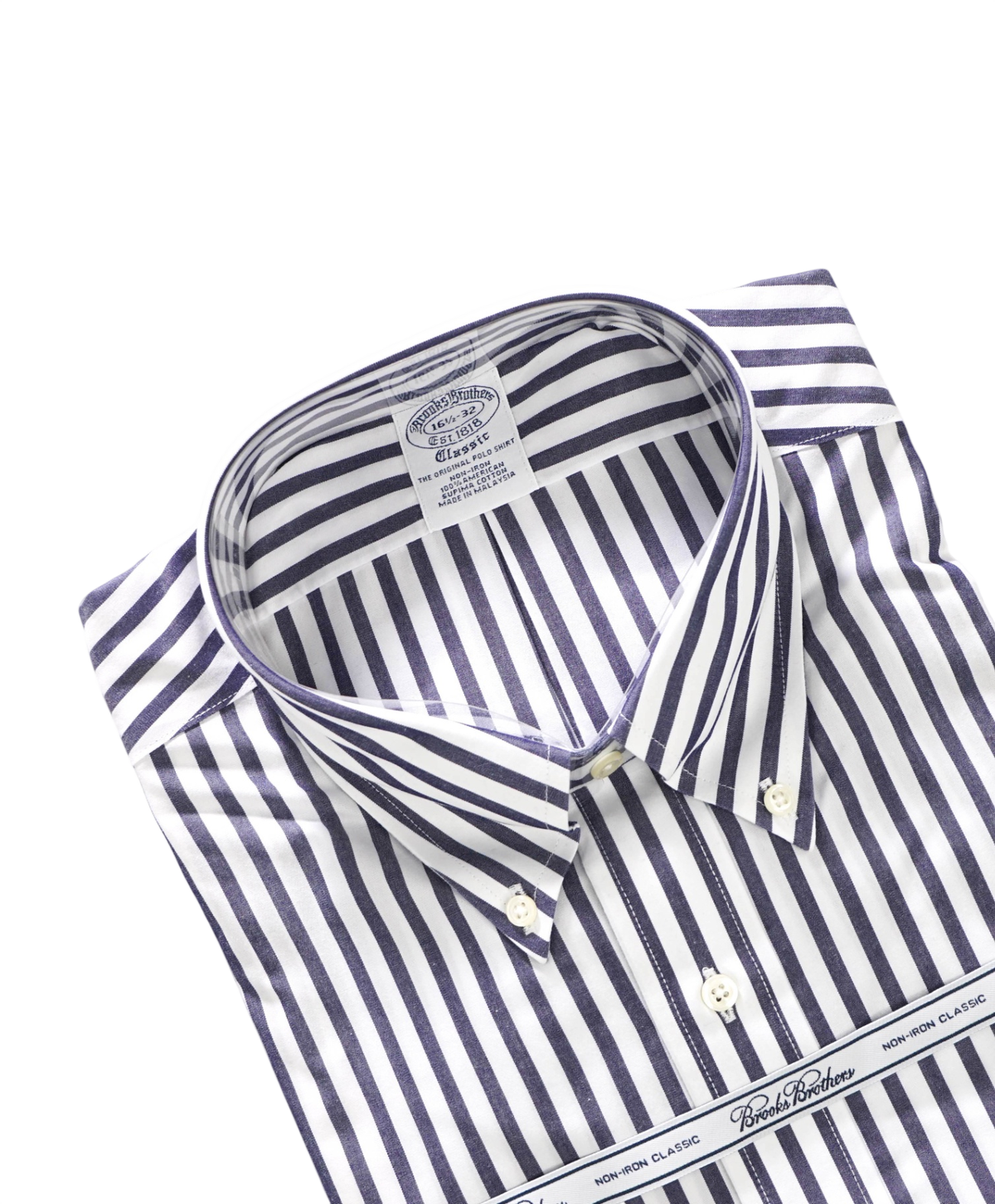 $128 BROOKS BROTHERS - Blue Stripe NON-IRON "Classic" Shirt - 16.5 - 32