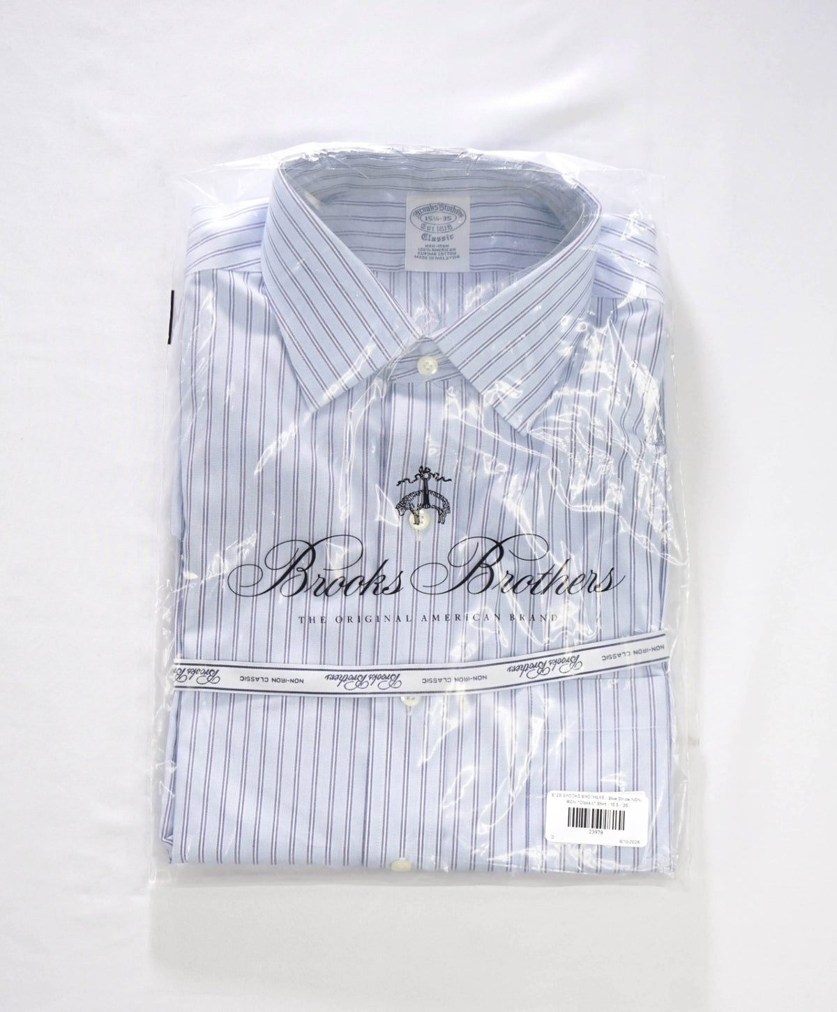 $128 BROOKS BROTHERS - Blue Stripe NON-IRON "Classic" Shirt - 15.5 - 35