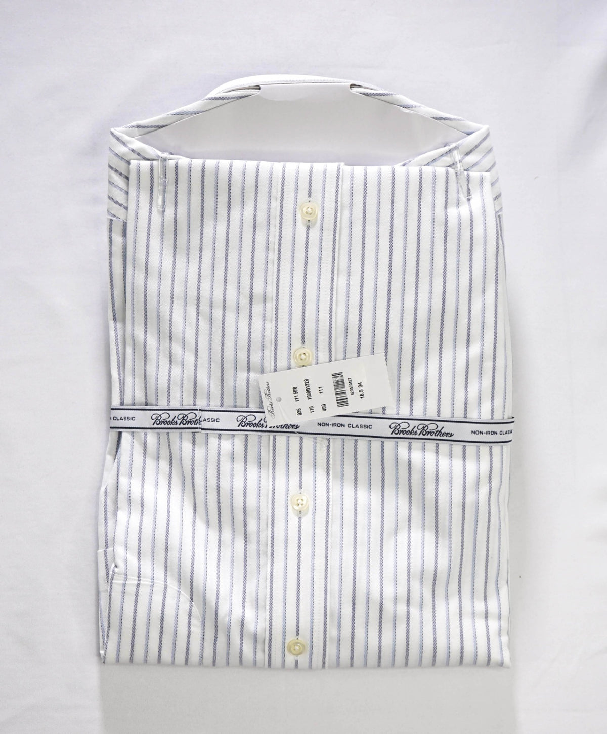 $128 BROOKS BROTHERS - Blue Stripe NON-IRON "Classic" Shirt - 16.5 - 34