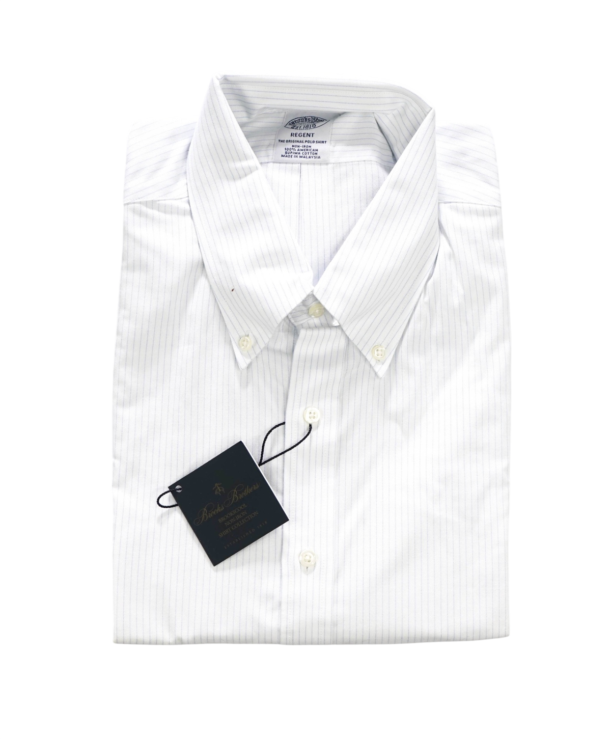 $128 BROOKS BROTHERS - Blue Stripe Non-Iron "REGENT" Shirt - 17 - 35