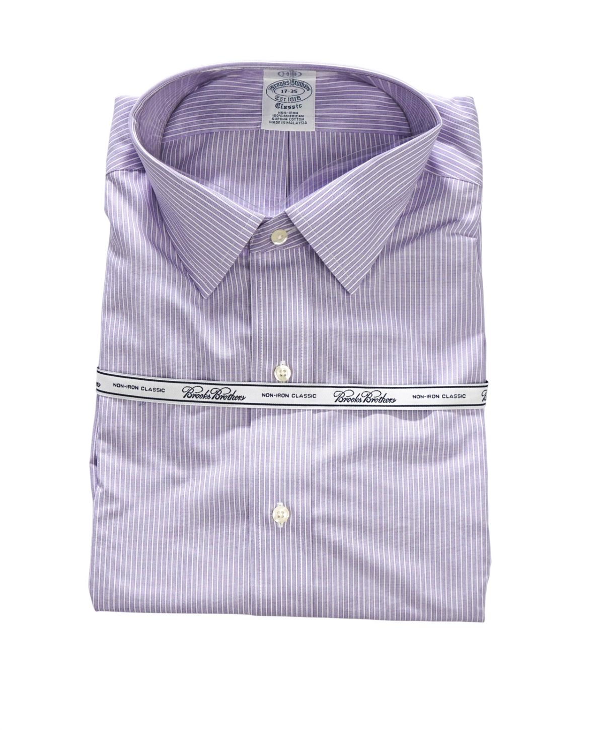 $128 BROOKS BROTHERS - Purple Stripe NON-IRON "Classic" Shirt - 17 - 35