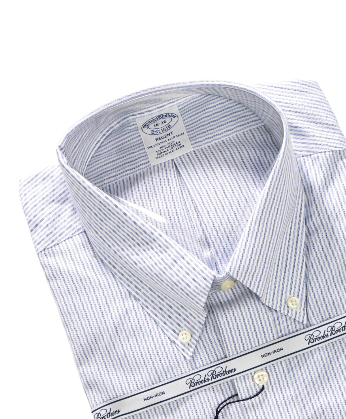 $128 BROOKS BROTHERS - Blue Stripe Non-Iron "REGENT" Shirt - 18 - 36