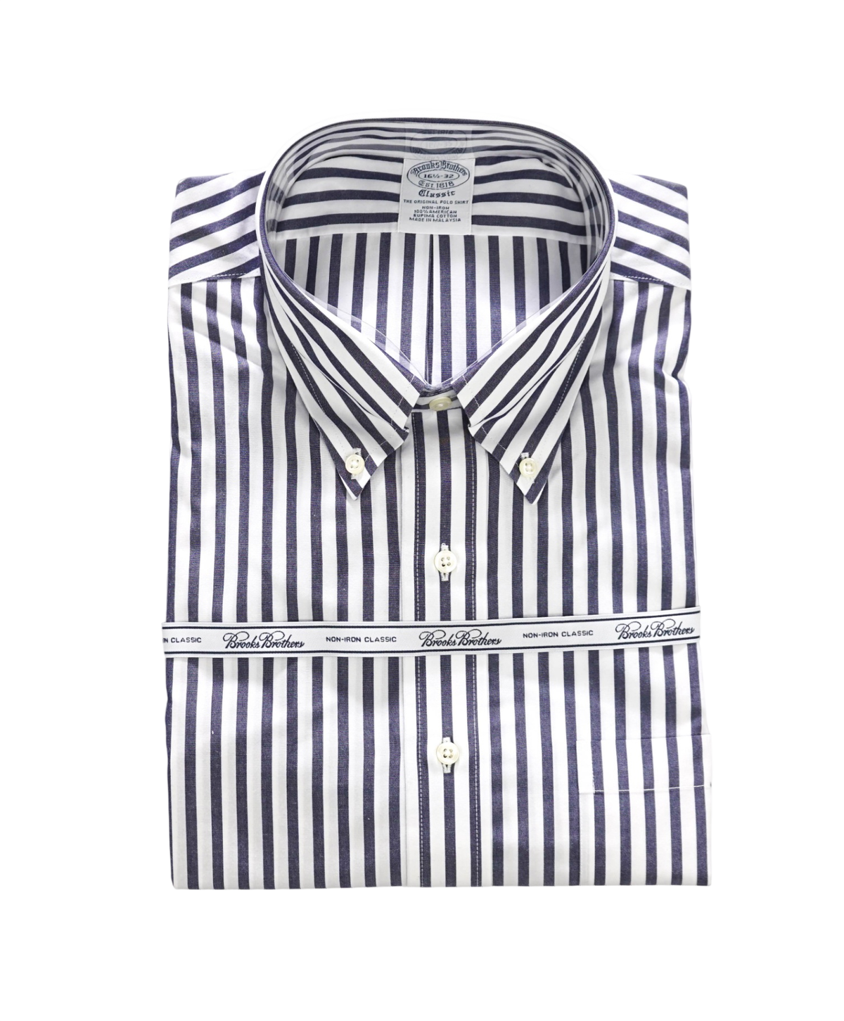 $128 BROOKS BROTHERS - Blue Stripe NON-IRON "Classic" Shirt - 16.5 - 32