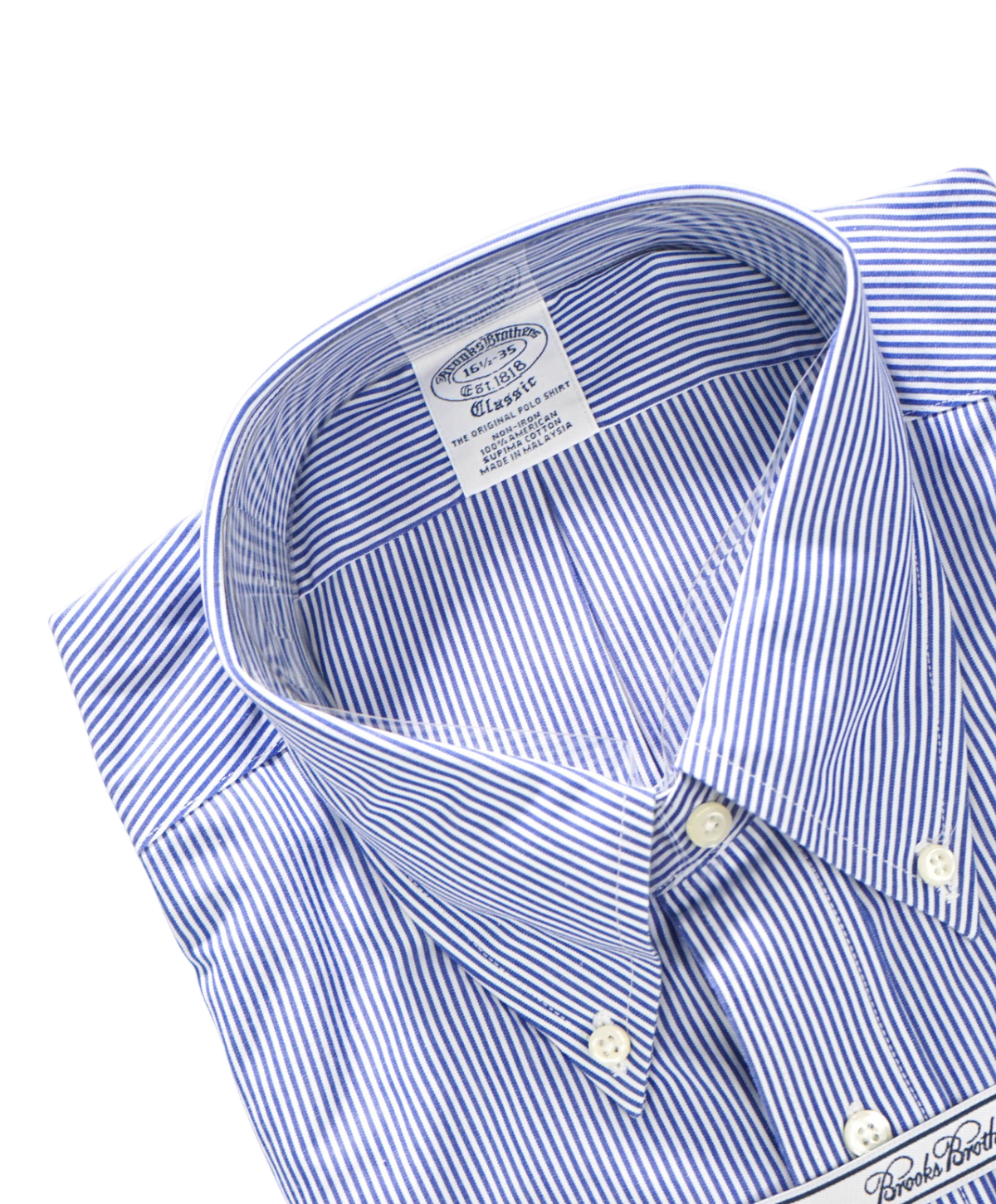 $128 BROOKS BROTHERS - Blue Stripe NON-IRON "Classic" Shirt - 16.5 - 35