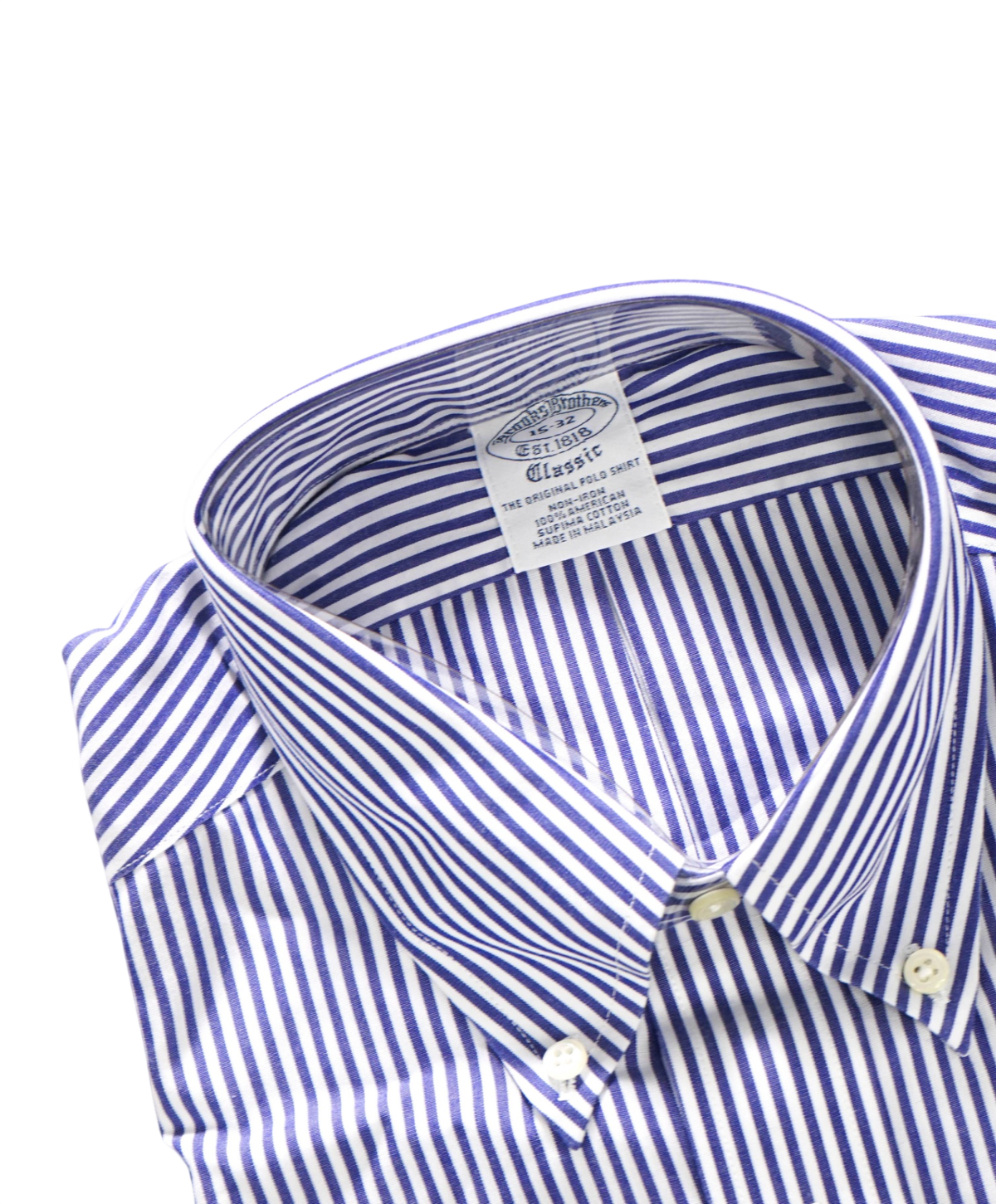 $128 BROOKS BROTHERS - Blue Stripe NON-IRON "Classic" Shirt - 15 - 32