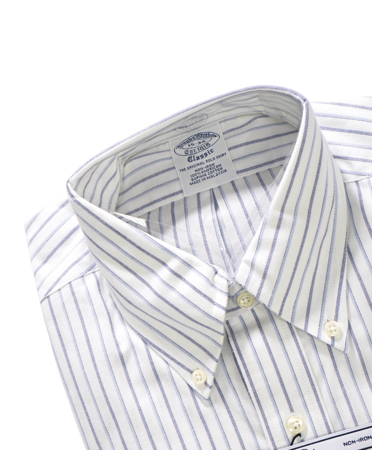 $128 BROOKS BROTHERS - Blue Stripe NON-IRON "Classic" Shirt - 15 - 34