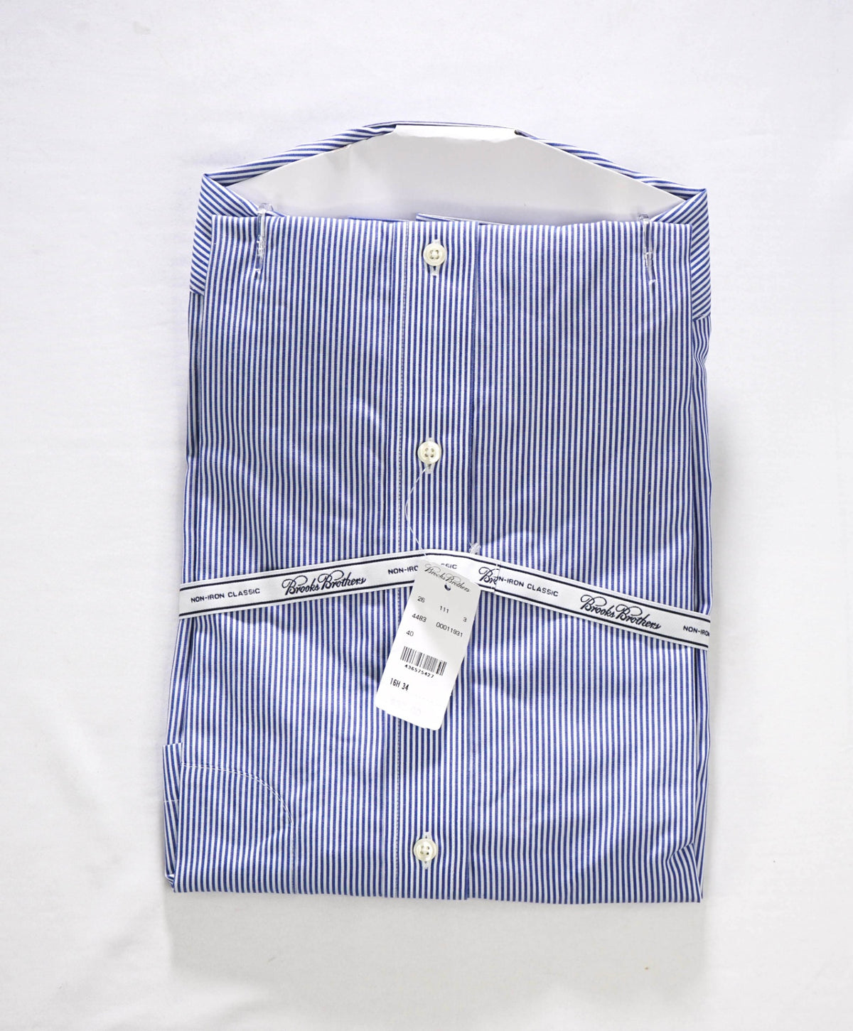 $128 BROOKS BROTHERS - Blue Stripe NON-IRON "Classic" Shirt - 16.5 - 34