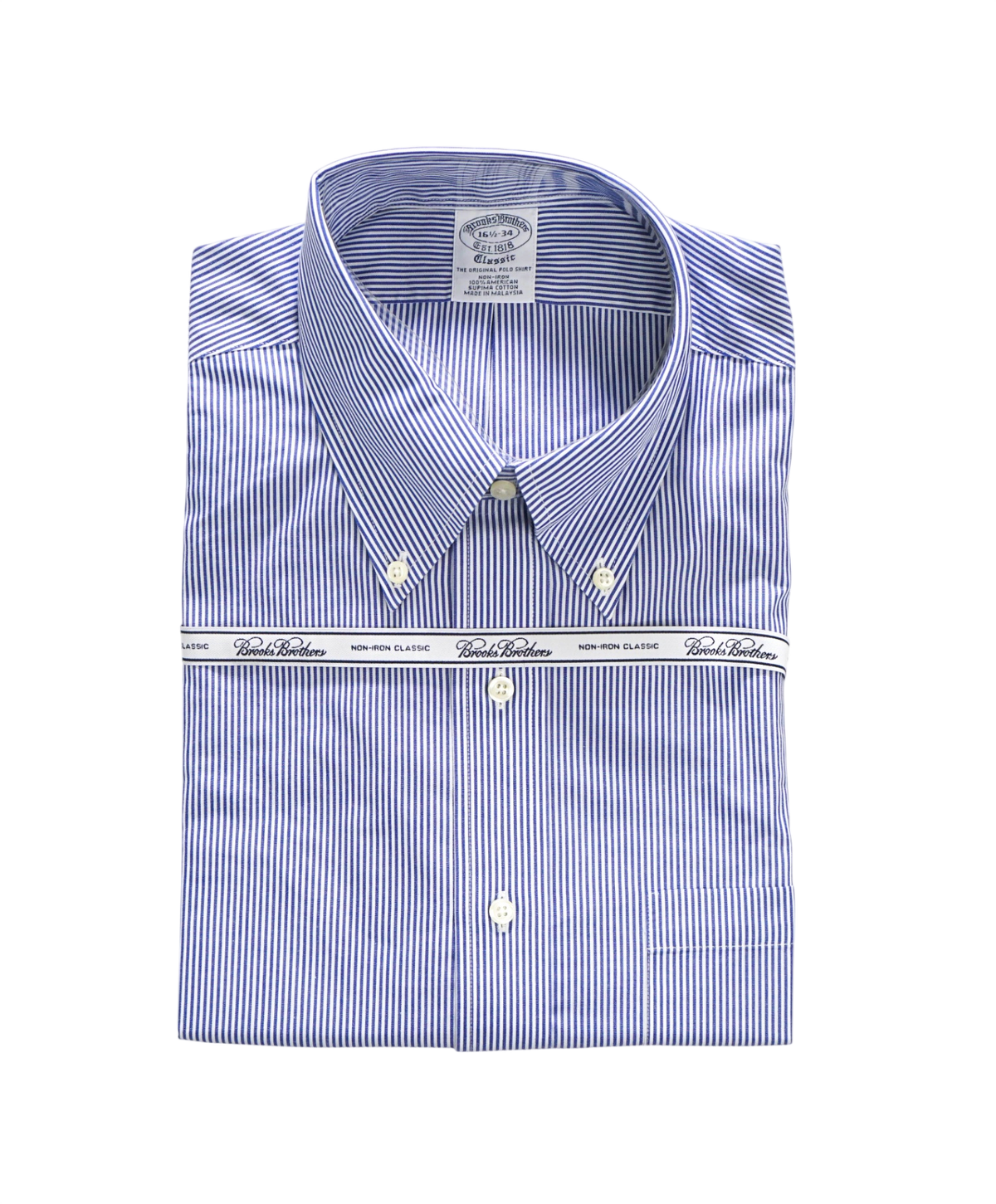 $128 BROOKS BROTHERS - Blue Stripe NON-IRON "Classic" Shirt - 16.5 - 34