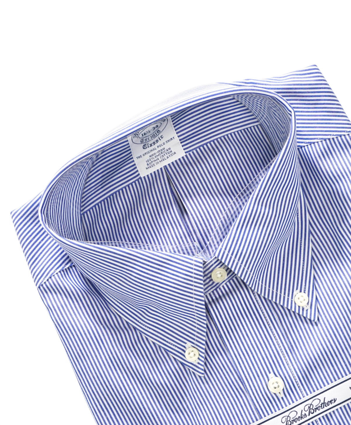 $128 BROOKS BROTHERS - Blue Stripe NON-IRON "Classic" Shirt - 16.5 - 34