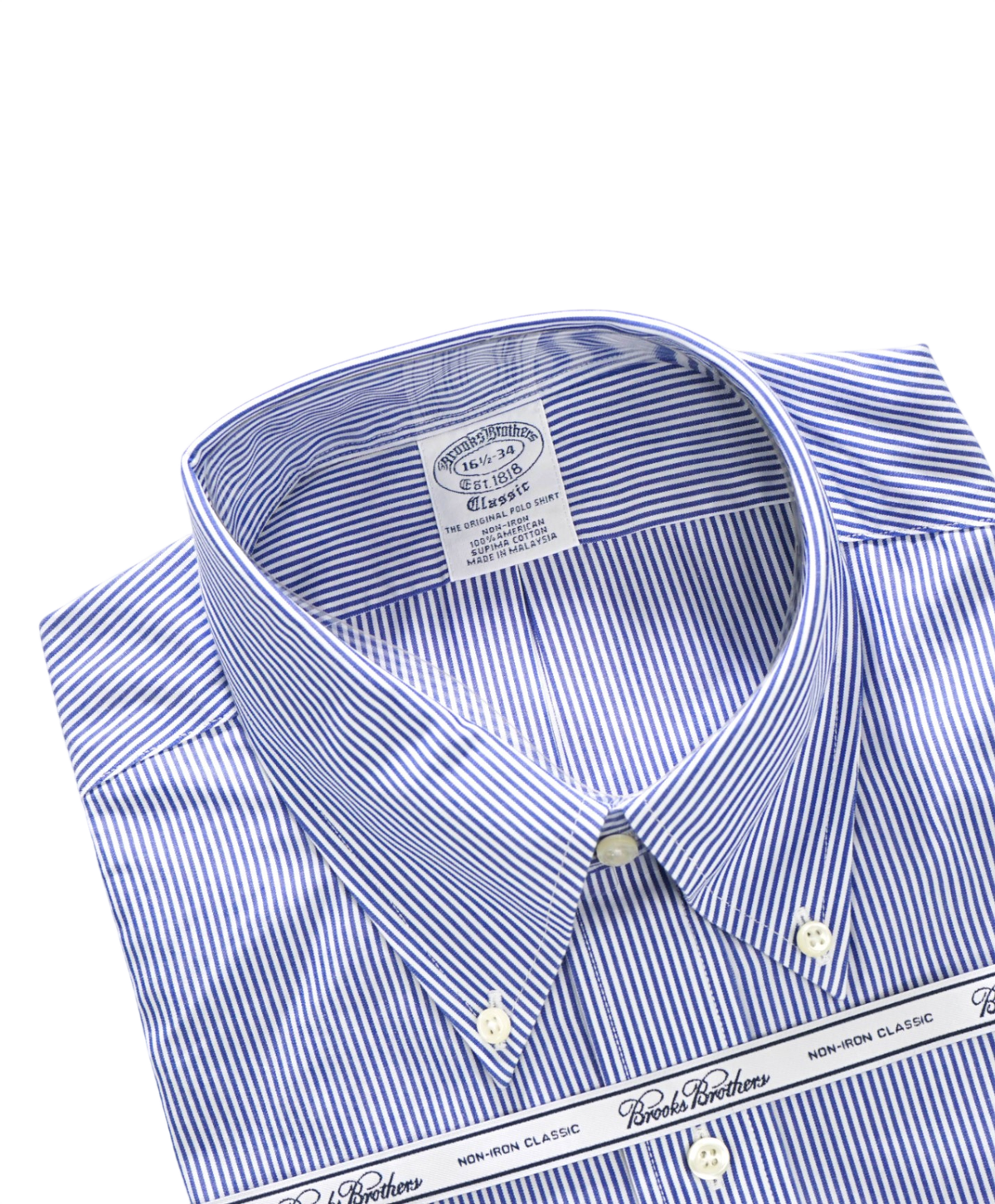 $128 BROOKS BROTHERS - Blue Stripe NON-IRON "Classic" Shirt - 16.5 - 34